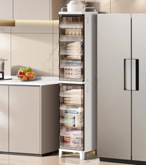 HAOYYE Small Narrow Storage Cabinet with Doors and Adjustable Shelves, Slim Waterproof Plastic Freestanding Organizer for Bathroom, Kitchen, Laundry Room, Bedroom, Space-Saving Skinny Cabinet for Gap Spaces