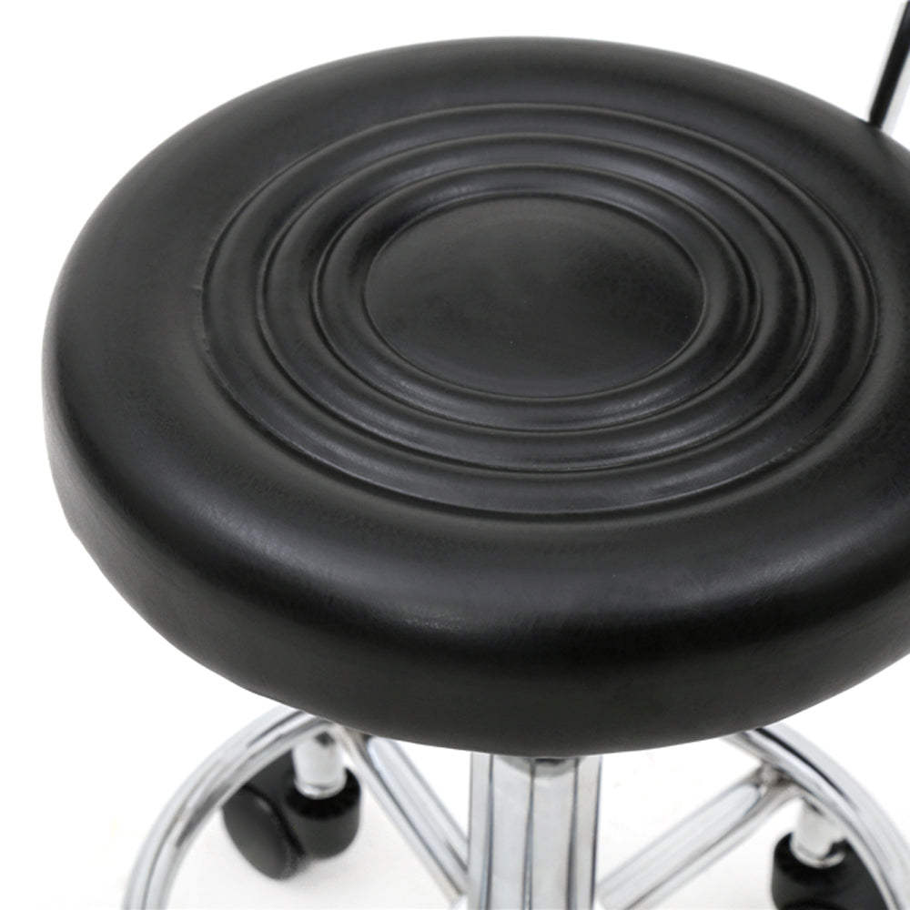 HAOYYE Black Adjustable Salon Stool with Backrest Round Seat Design 360° Swivel PU Leather Comfortable Rolling Chair for Home Office Studio Beauty Spa Lightweight Anti-Skid Durable Construction
