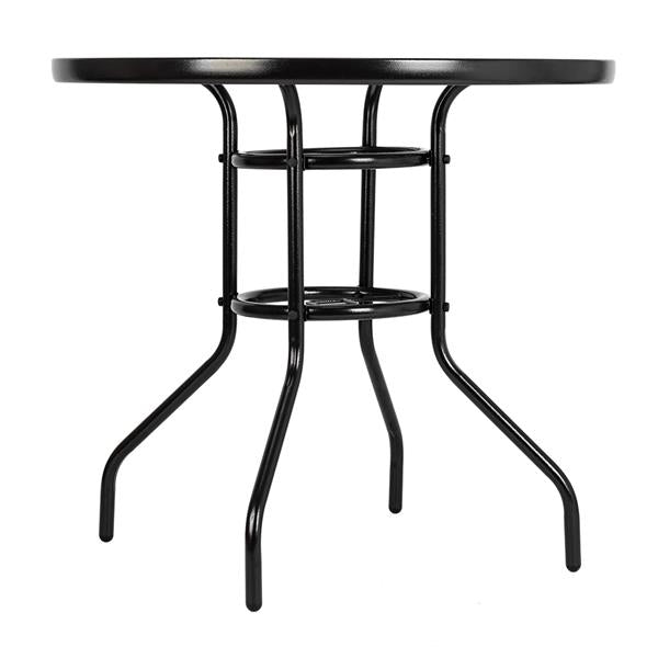 HAOYYE Outdoor Dining Table Round Toughened Glass Table, Stylish Yard Garden Glass Table with Powder-Coated Steel Frame, Durable and Weather-Resistant, Ideal for Patio, Balcony, or Outdoor Spaces