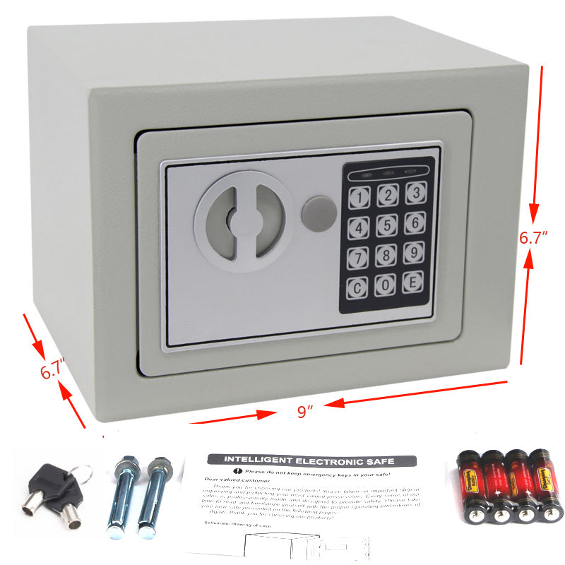 HAOYYE Digital Keypad Safe Light Gray Home Security Steel Box with Programmable Electronic Lock Compact Money and Valuables Storage for Office Dorm Apartment and Personal Use