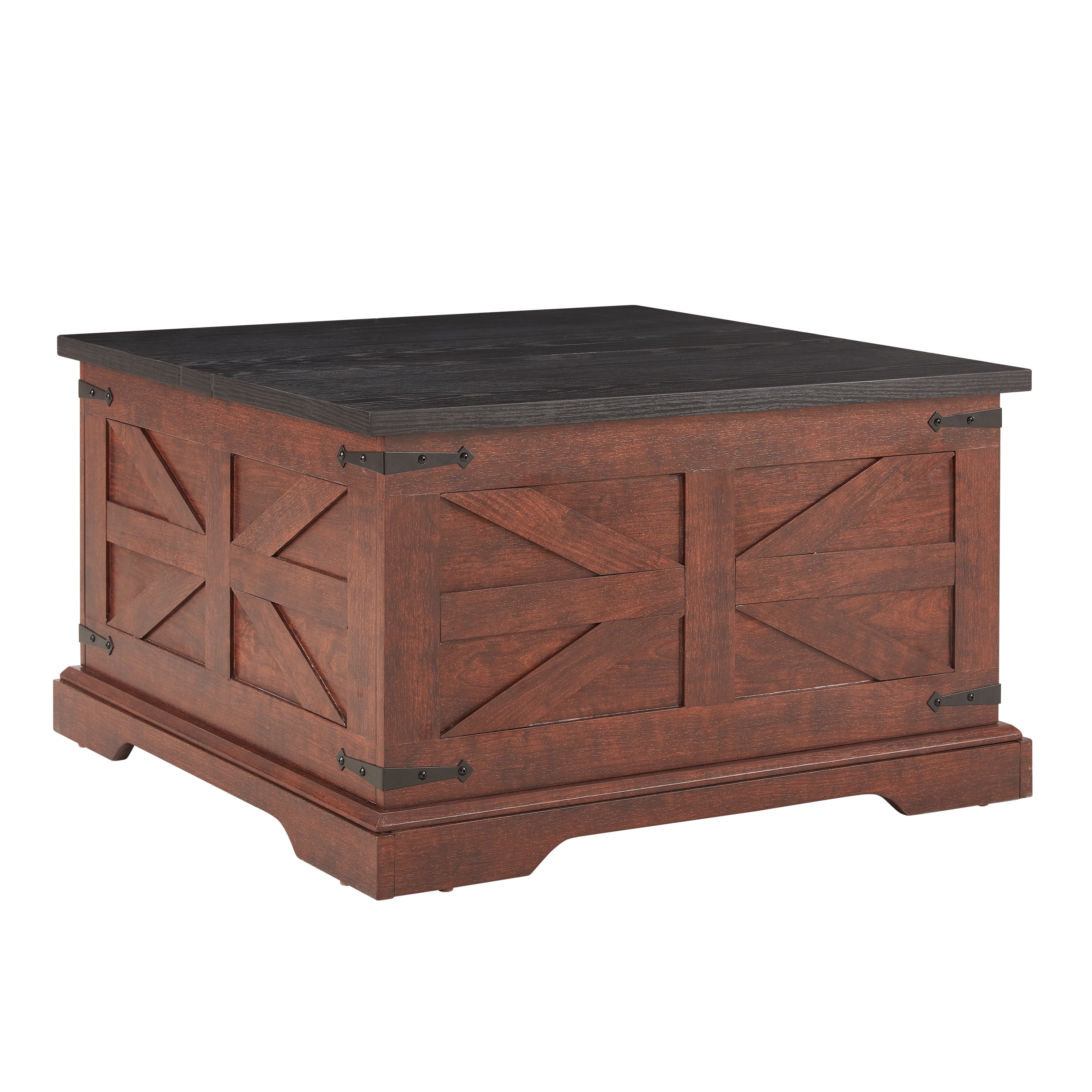 HAOYYE Farmhouse Coffee Table With Hidden Storage, Square Wood Cocktail Table With Hinged Lift Top, Rustic Barn Style Center Table For Living Room, Oak Finish