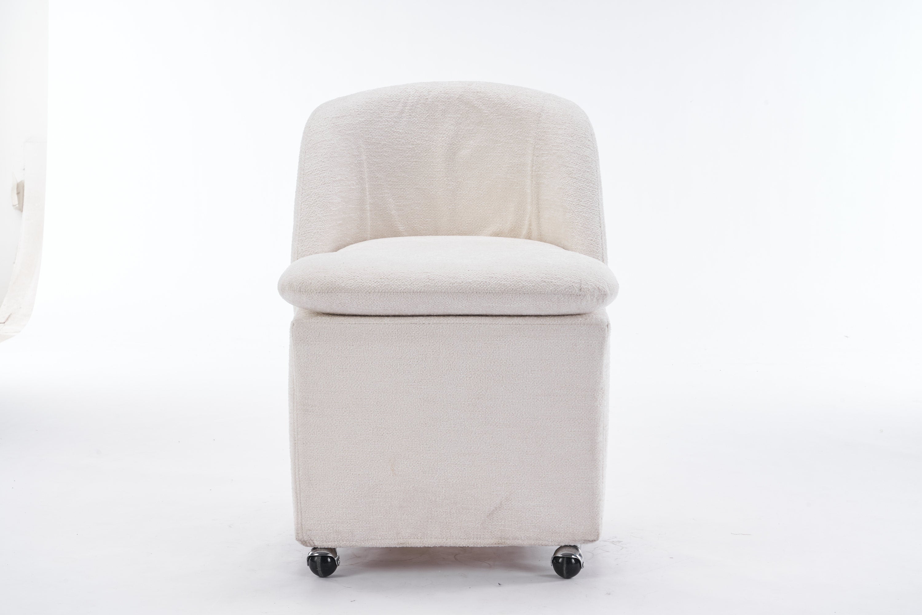 HAOYYE 058-Set of 2 Chenille Fabric Dining Chairs With Universal Wheels,Beige Sturdy Space-Saving Heavy Duty Modern Design Adults Dorm Room Easy Assembly Bedroom Furniture