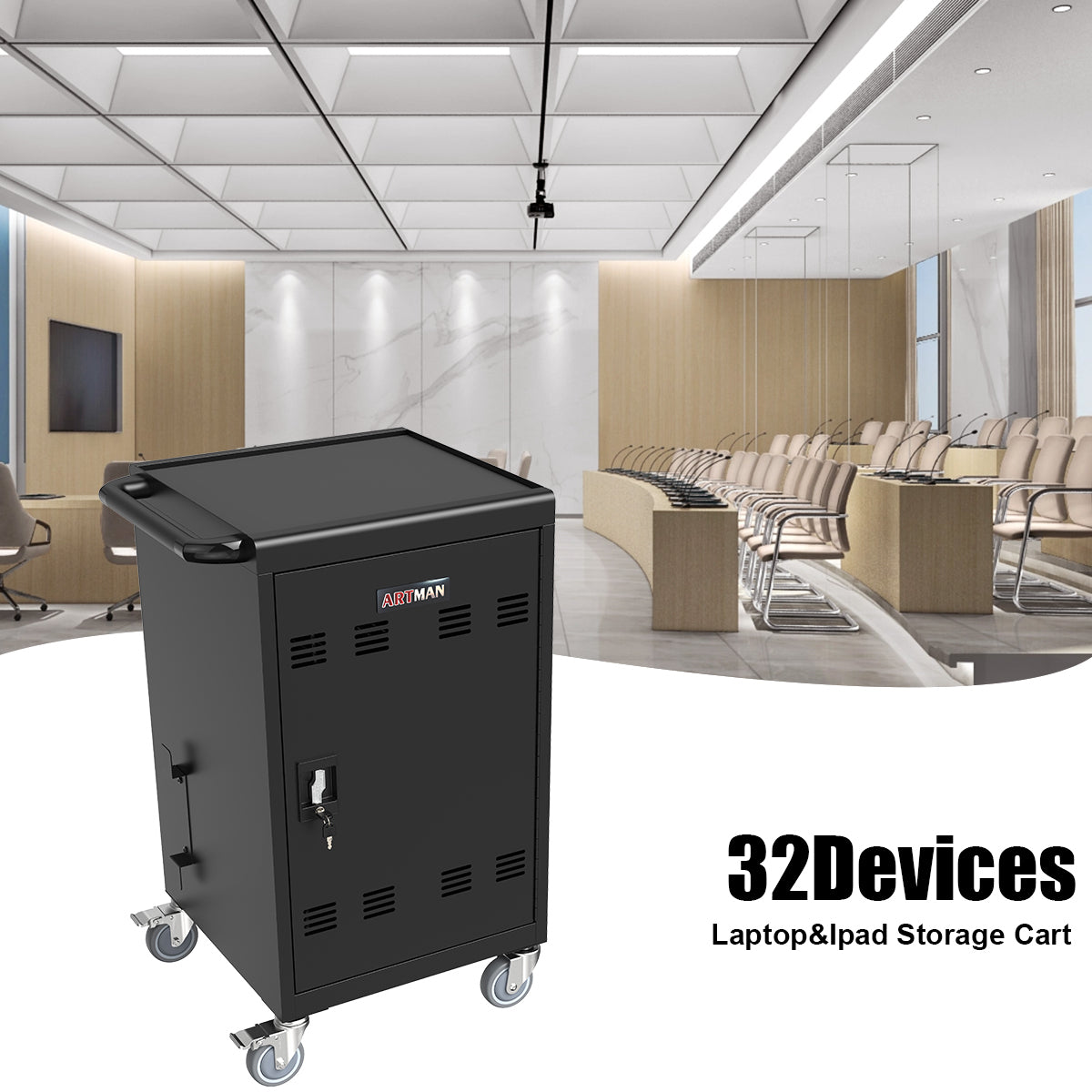 HAOYYE Mobile Charging Cart Station for 30+ Devices, Compatible with Chromebook, Tablet, and Laptop Computers, Includes Power Strip, Assembly Required, Black, Heavy Duty, Space-Saving, Modern Design, Easy Assembly