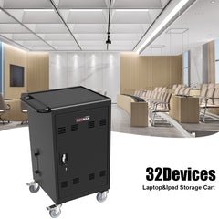 HAOYYE Mobile Charging Cart Station for 30+ Devices, Compatible with Chromebook, Tablet, and Laptop Computers, Includes Power Strip, Assembly Required, Black, Heavy Duty, Space-Saving, Modern Design, Easy Assembly