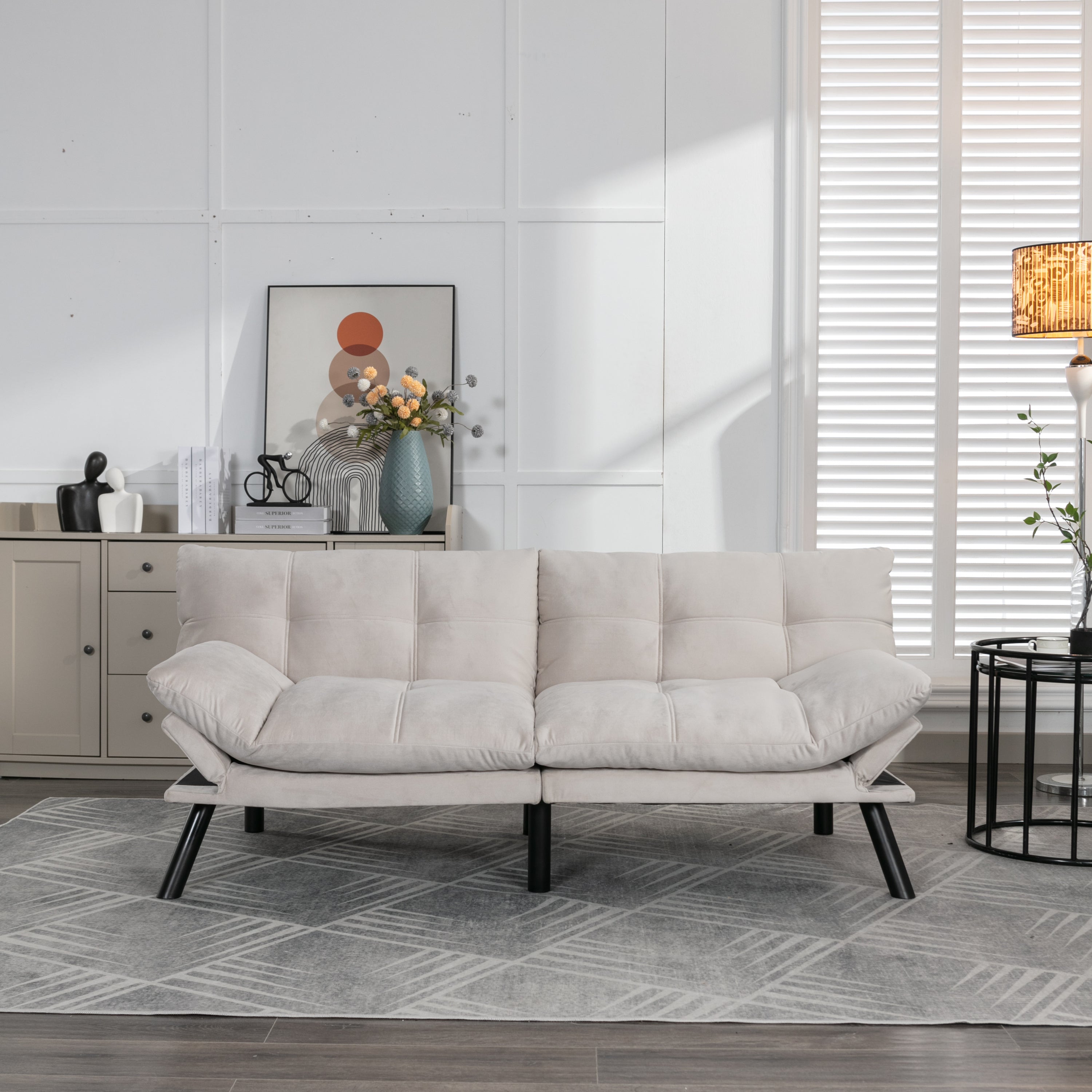 HAOYYE Cream Convertible Folding Modern sofa Bed Sturdy Space-Saving Heavy Duty Modern Design Adults Dorm Room Easy Assembly Bedroom Furniture