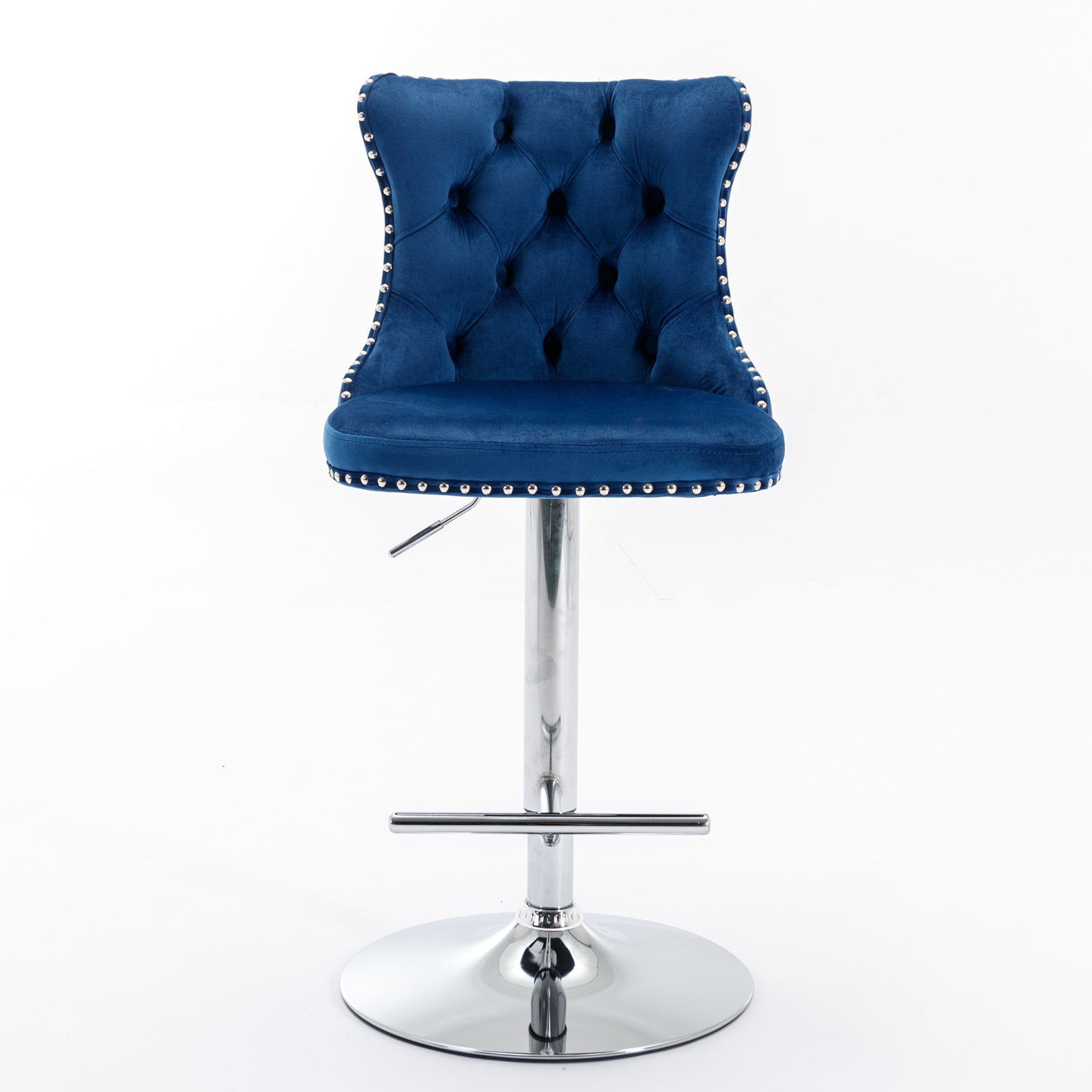 HAOYYE Swivel Velvet Barstools with Adjustable Seat Height, Modern Upholstered Bar Stools with Chrome Base and Comfortable Tufted Back for Kitchen Island and Home Pub, Set of Two, Blue