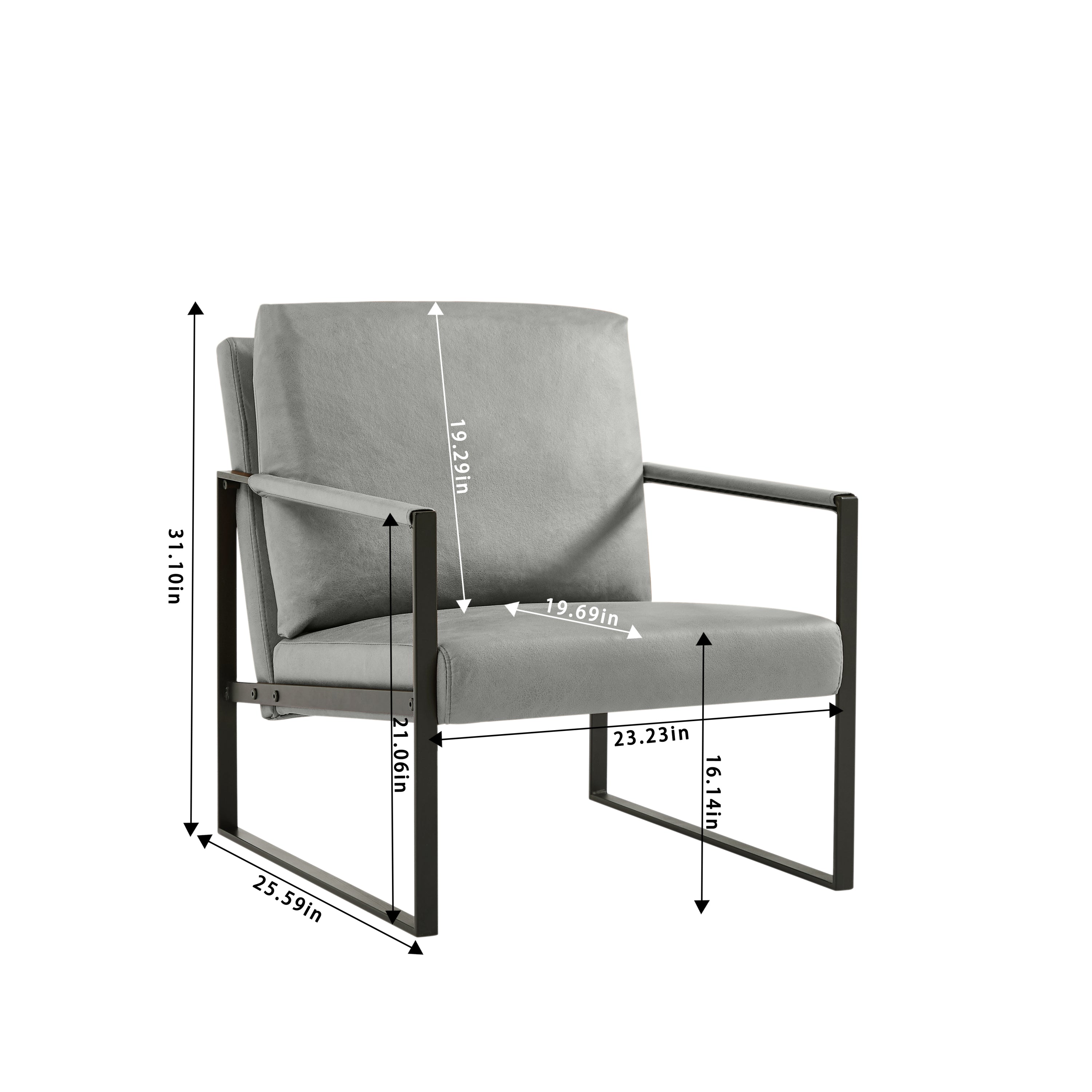 HAOYYE Lounge Chair, PVC Leather Accent Armchair with Thick Padded Backrest and Seat Cushion, Non-Slip Feet, Sturdy Metal Frame, Gray Sturdy Space-Saving Design for Living Room Office Reception Area