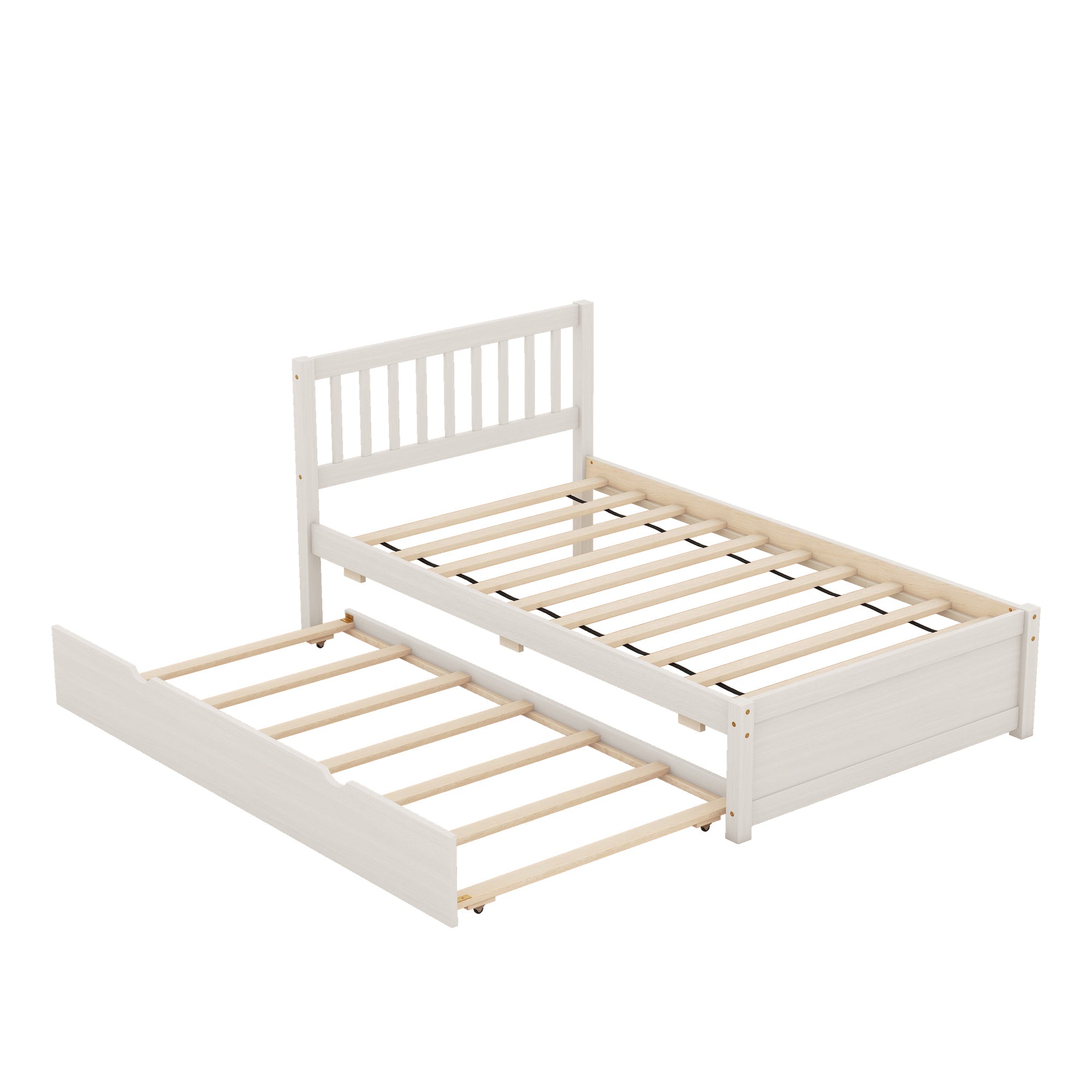HAOYYE Wooden Twin Size Platform Bed Frame with Trundle for White Washed Color Sturdy Space-Saving Heavy Duty Modern Design Easy Assembly Durable Stylish Home Furniture Versatile
