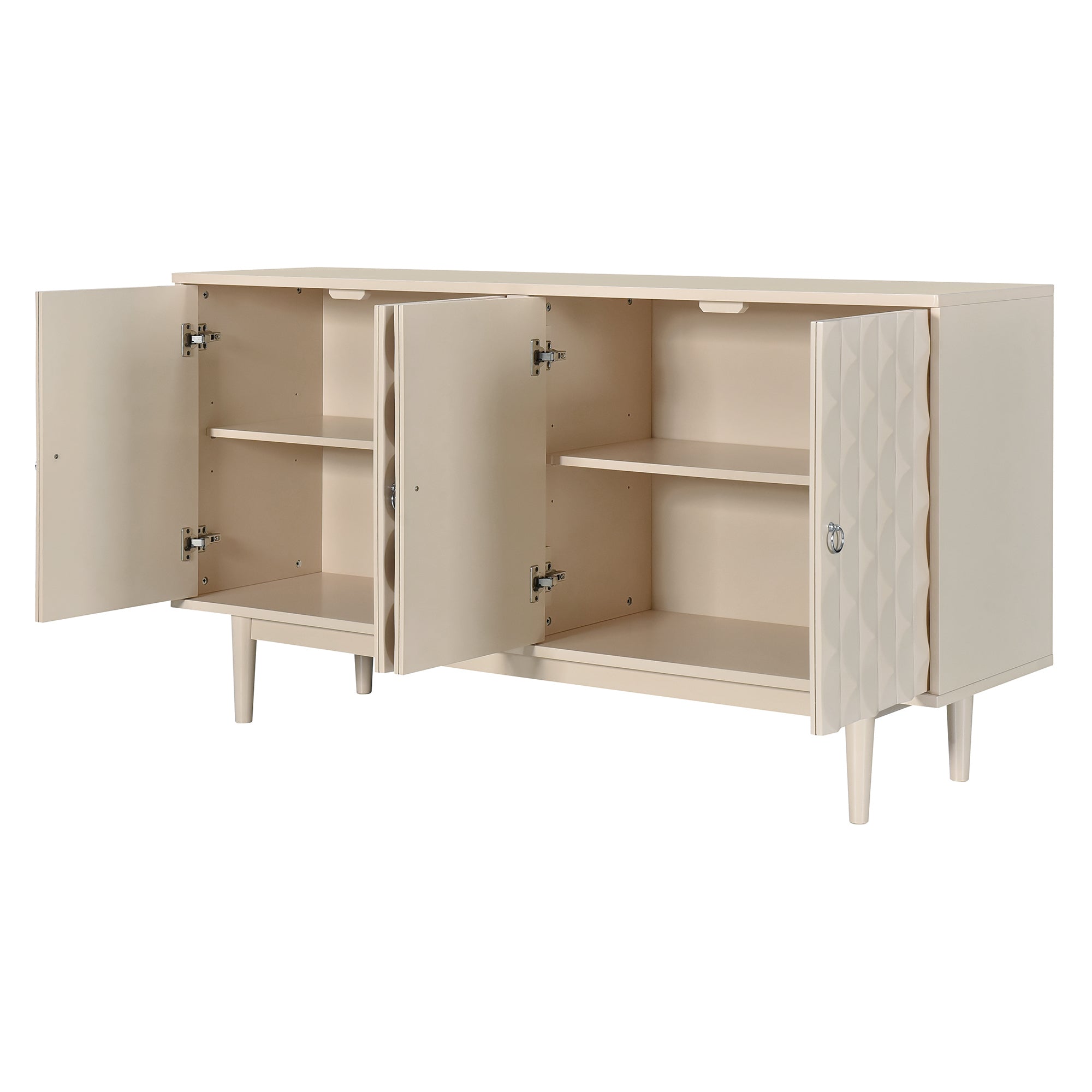 HAOYYE Modern 4-door Sideboard with Convex Pattern Doors and 2 Silver Handle for Living Room, Dining Room, Kitchen (Almond) Sturdy Space-Saving Heavy Duty Modern Design Easy Assembly Durable Stylish