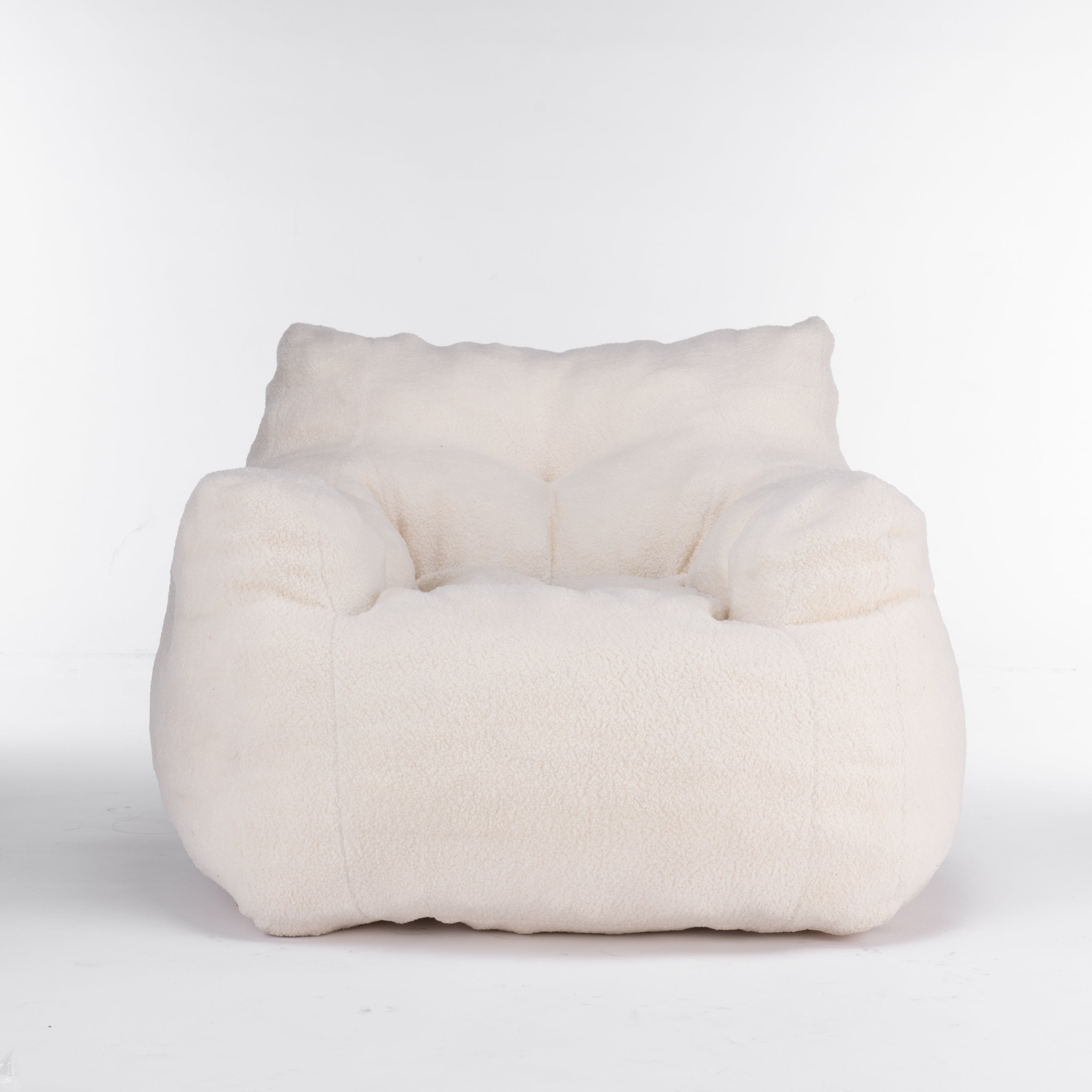 Haoyye Ivory Teddy Fabric Bean Bag Chair, Soft Tufted Foam Lounge Chair with Ergonomic Backrest, No Assembly Needed, Modern Floor Seating for Living Room, Bedroom or Lounge Area, Stylish Space-Saving Comfortable Accent Furniture