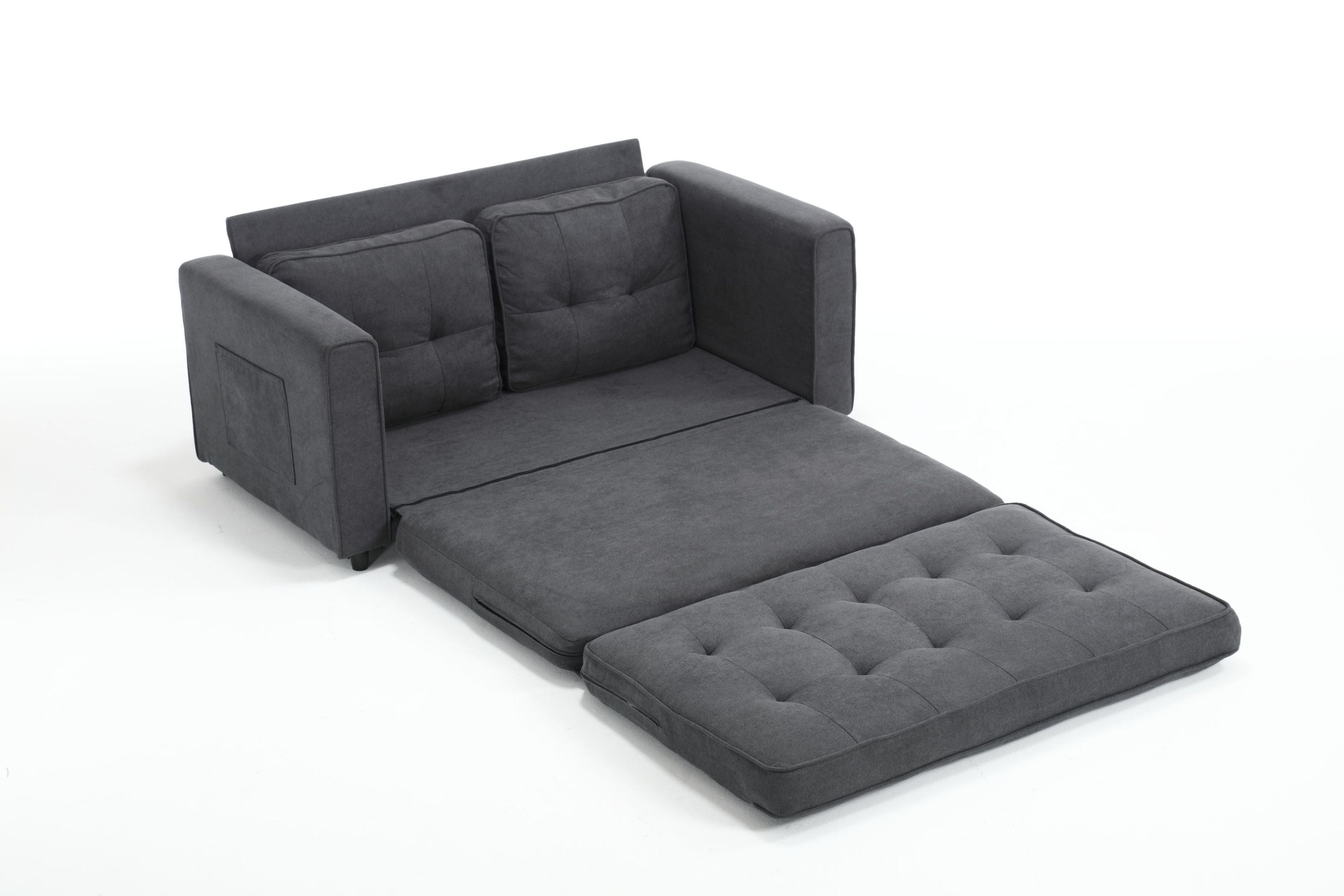 HAOYYE 3-Fold Convertible Futon Couch, Pull Out Sofa Bed, Space-Saving Loveseat Sleeper, Velvet Linen Fabric Upholstery, Heavy Duty Durable Sofa for Living Room, Modern Compact Design, Dark Gray, Light Gray, Beige