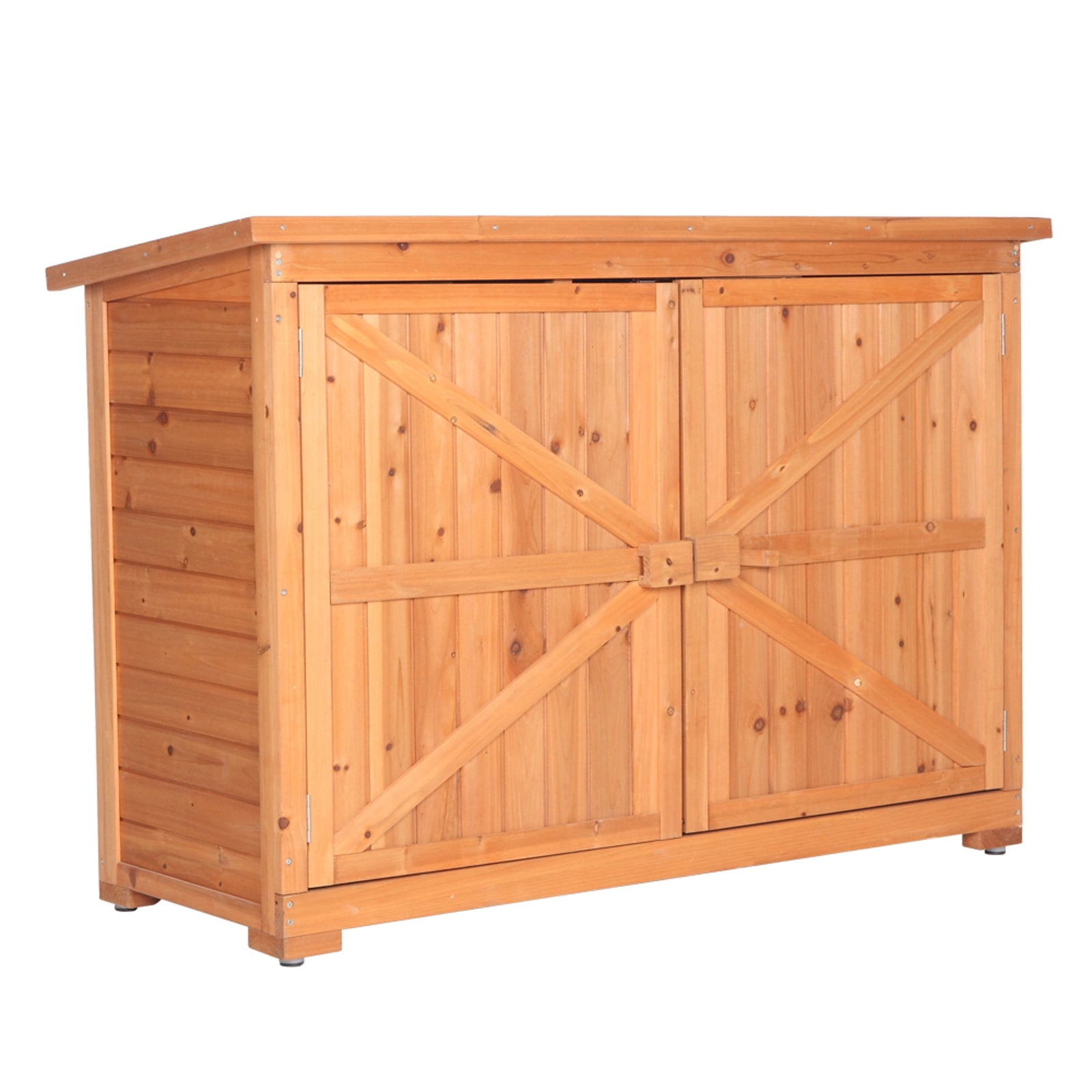 HAOYYE Double Doors Fir Wood Outdoor Storage Cabinet with Lock, Weatherproof Garden Shed Locker for Tools and Patio Supplies, Vertical Organizer Unit with Shelves for Backyard, Porch, or Balcony Use Orange Red
