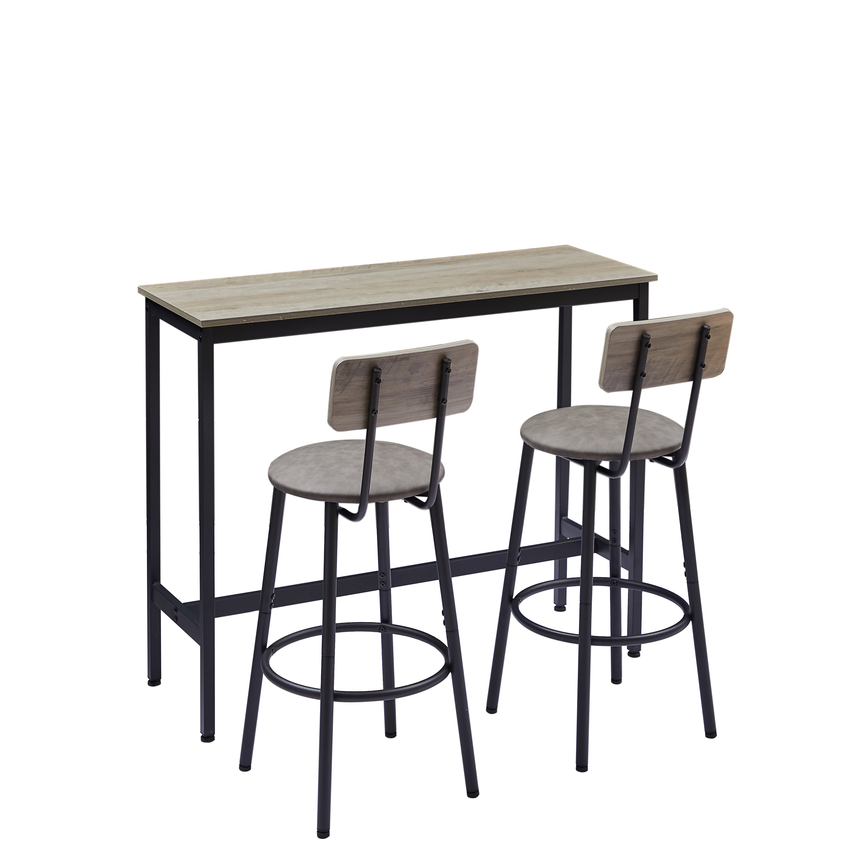 HAOYYE Bar Table Set with 2 Bar Stools, PU Soft Seat with Backrest, Modern Design, Sturdy Space-Saving Furniture for Kitchen, Dining Room, Office, Dorm Room, Easy Assembly, Gray Color