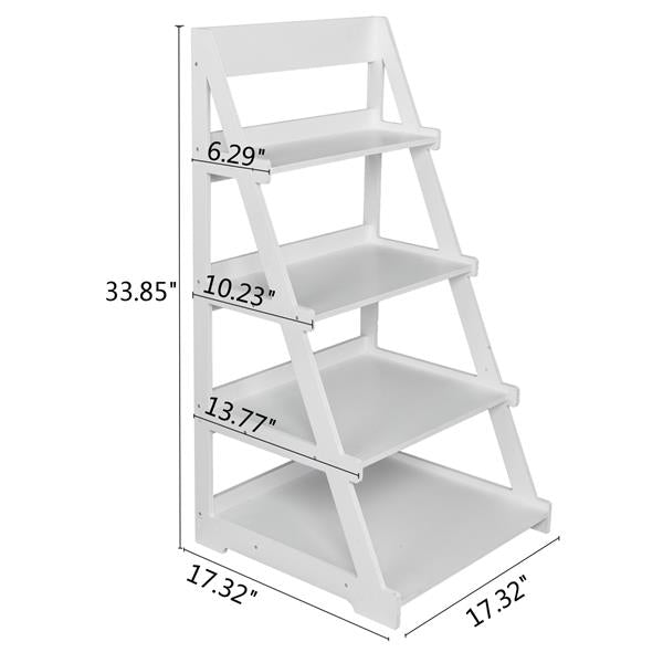 HAOYYE Wood Plastic 4-Tier Ladder-Style Shelf And Plant Stand, White Sturdy Space-Saving Organizer With Modern Design, Durable Storage Solution For Living Room, Bedroom, And Home Essentials, Stylish Display Shelf For Indoor Plants And Accessories