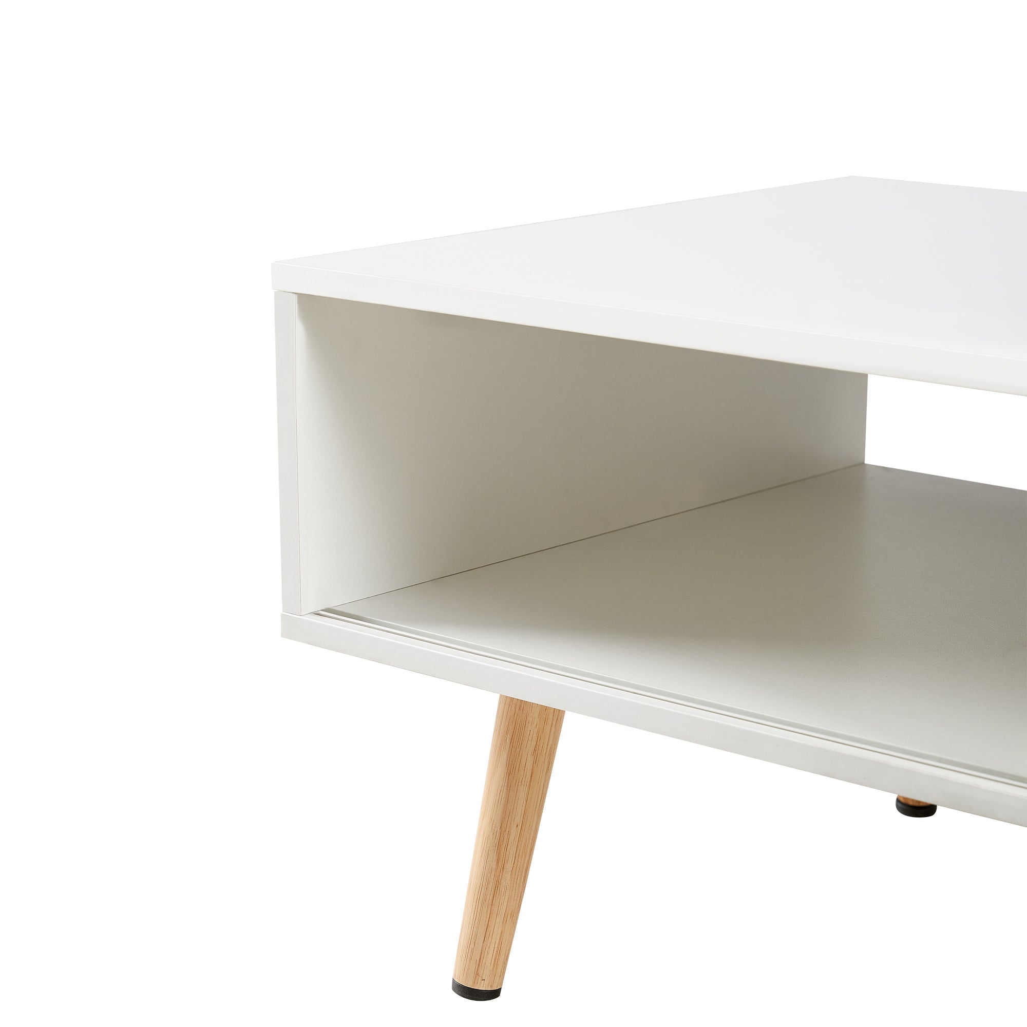 HAOYYE 41.34" Rattan Coffee Table with Sliding Door Storage, Solid Wood Legs, Modern Design for Living Room, White, Sturdy Space-Saving Heavy Duty Construction, Easy Assembly, Ideal for Adults and Dorm Rooms