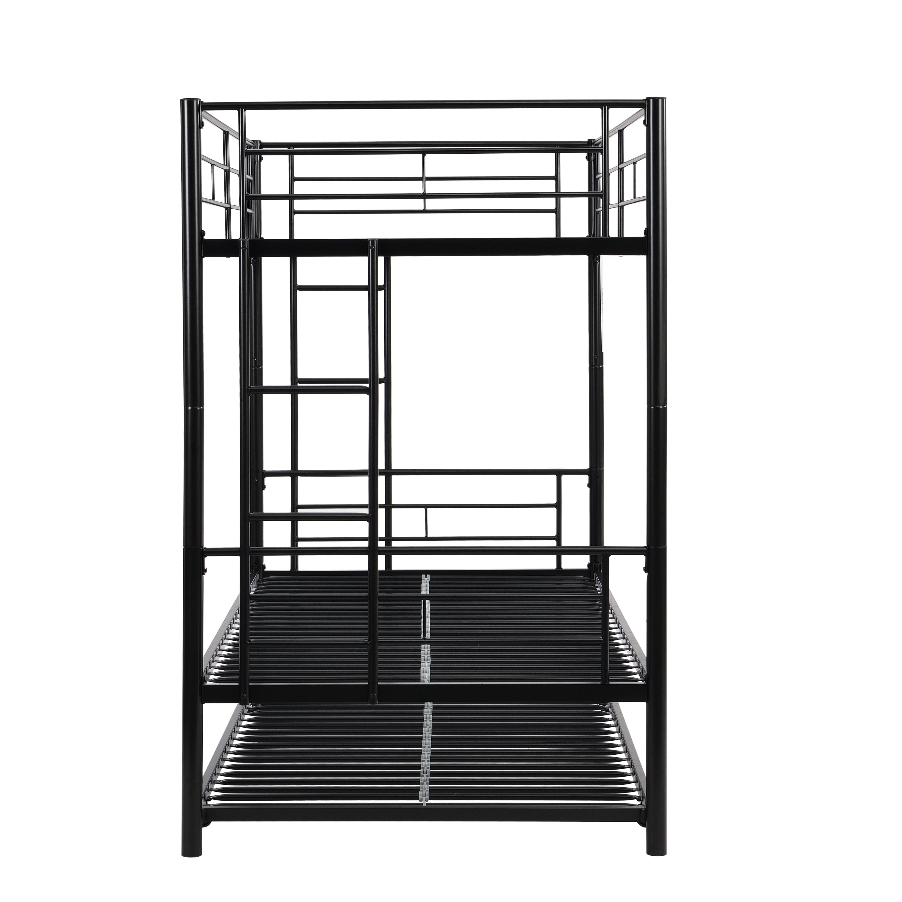HAOYYE Over Twin Bunk Bed Frame with Trundle,Metal Bunkbed with Sturdy Guard Rail and 2 sideLadders for /Adults,Can be Divided Into Two Beds, No Box Spring Needed, Noise Free for Dorm,Black Space-Saving