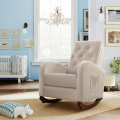 HAOYYE Comfortable Fabric Padded High Back Rocking Chair, Modern Nursery Rocker With Sturdy Armchair Design, Space-Saving and Durable, Easy Assembly, Ideal for Living Rooms or Bedrooms