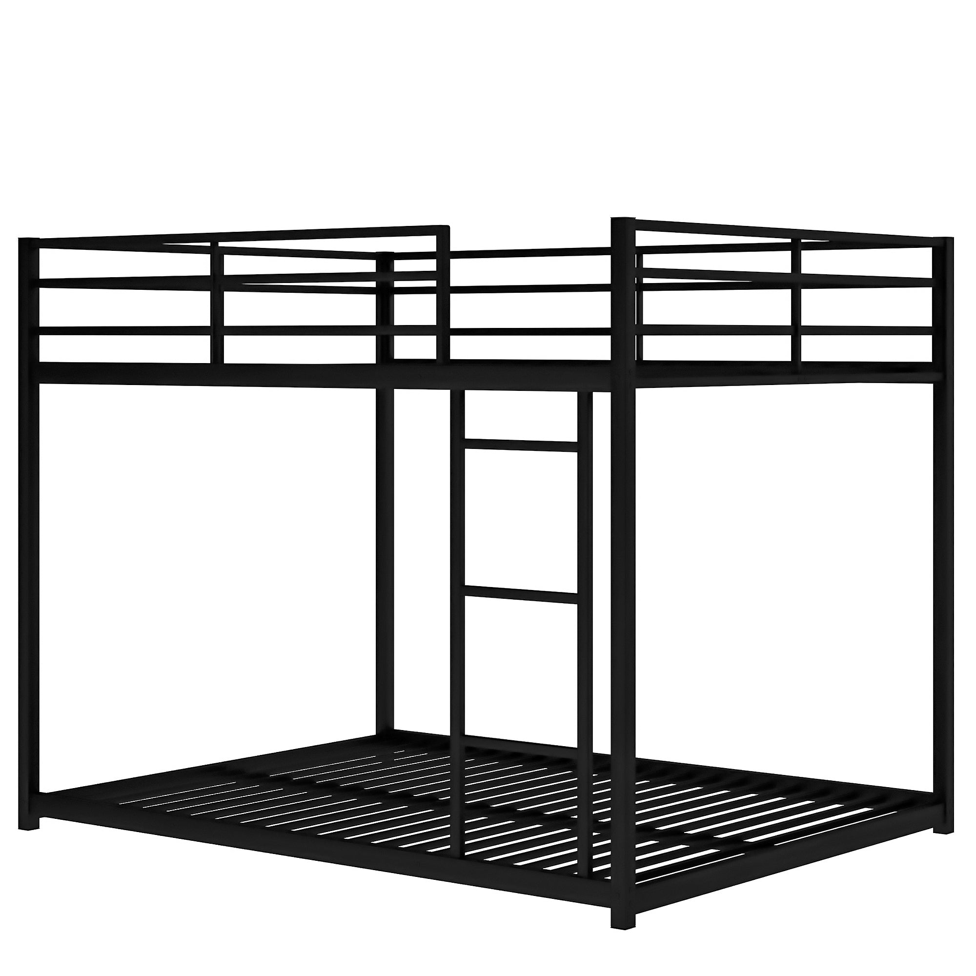HAOYYE Full over Full Metal Bunk Bed, Low Bunk Bed with Ladder, Heavy Duty Space-Saving, Durable Modern Design, Easy Assembly, Sturdy Bedroom Furniture, Stylish Black Bunk Bed for Kids & Adults, Versatile Home Sleeping Solution