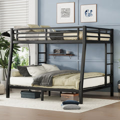 HAOYYE Metal Full XL over Queen Bunk Bed for Teens and Adults,Space-Saving/Noise Reduced/No Box Spring Needed,Black Sturdy Heavy Duty Modern Design Dorm Room Easy Assembly Bedroom Furniture