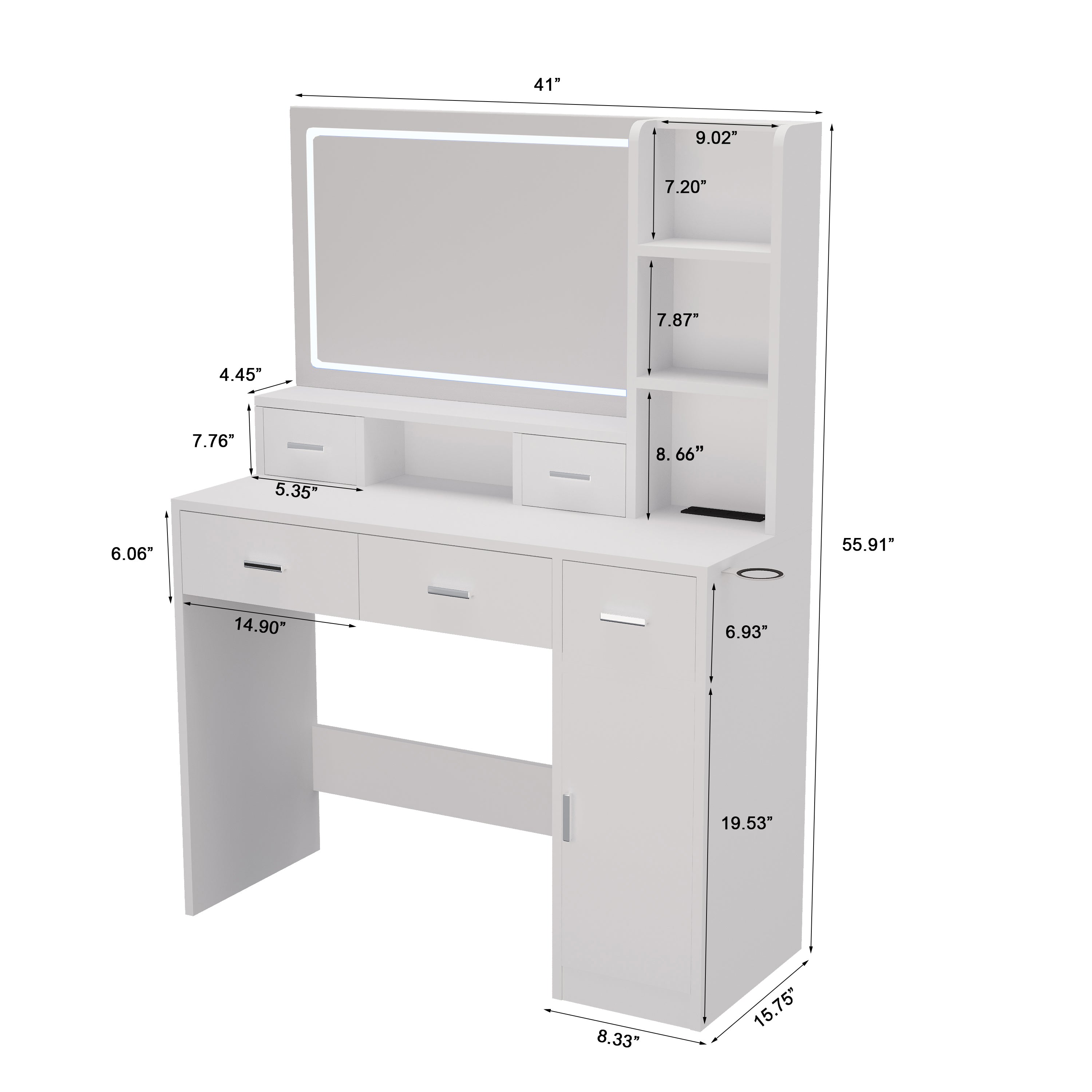 HAOYYE Smart Mirror Dressing Table with Drawers and Storage Cabinet, Modern Design Dressing Table with Soft Dressing Pad for Bedroom and Dressing Room, Sturdy Space-Saving Heavy Duty Construction, Ideal for Adults