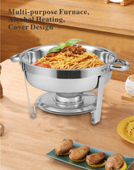 Haoyye Round Buffet Catering Dish Set of 2, 5QT Stainless Steel Chafing Dishes with Lids, Food and Water Pans, Fuel Holders, Warming and Chilling Function for Parties, Weddings, Events, Camping, Home or Outdoor Use