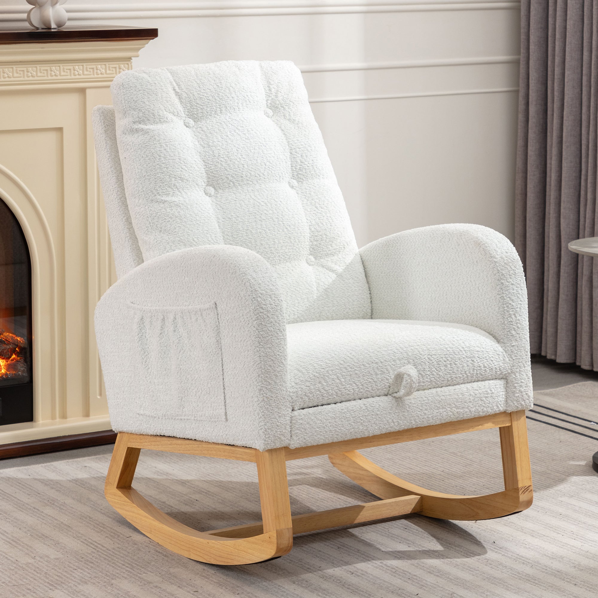 HAOYYE Accent Rocking Chair with Footrest High Back Rubber Wood Rocking Legs Bedroom Living Space 26.77D X 38.36W X 39.76H Inch Sturdy Space-Saving Heavy Duty Modern Design Adults Dorm Room