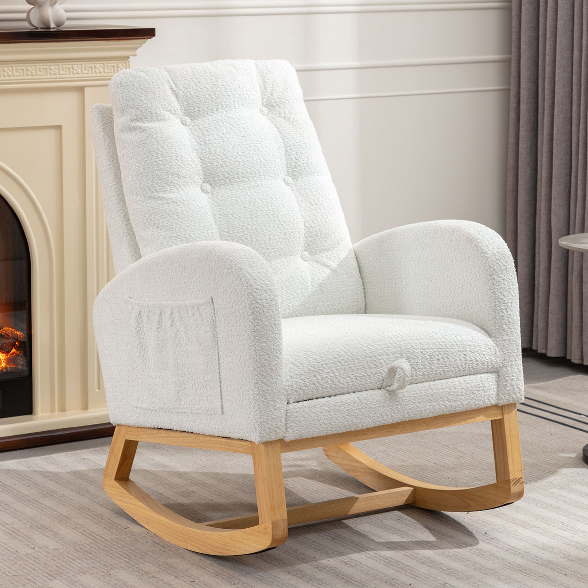 HAOYYE Accent Rocking Chair with Footrest High Back Rubber Wood Rocking Legs Bedroom Living Space 26.77D X 38.36W X 39.76H Inch Sturdy Space-Saving Heavy Duty Modern Design Adults Dorm Room