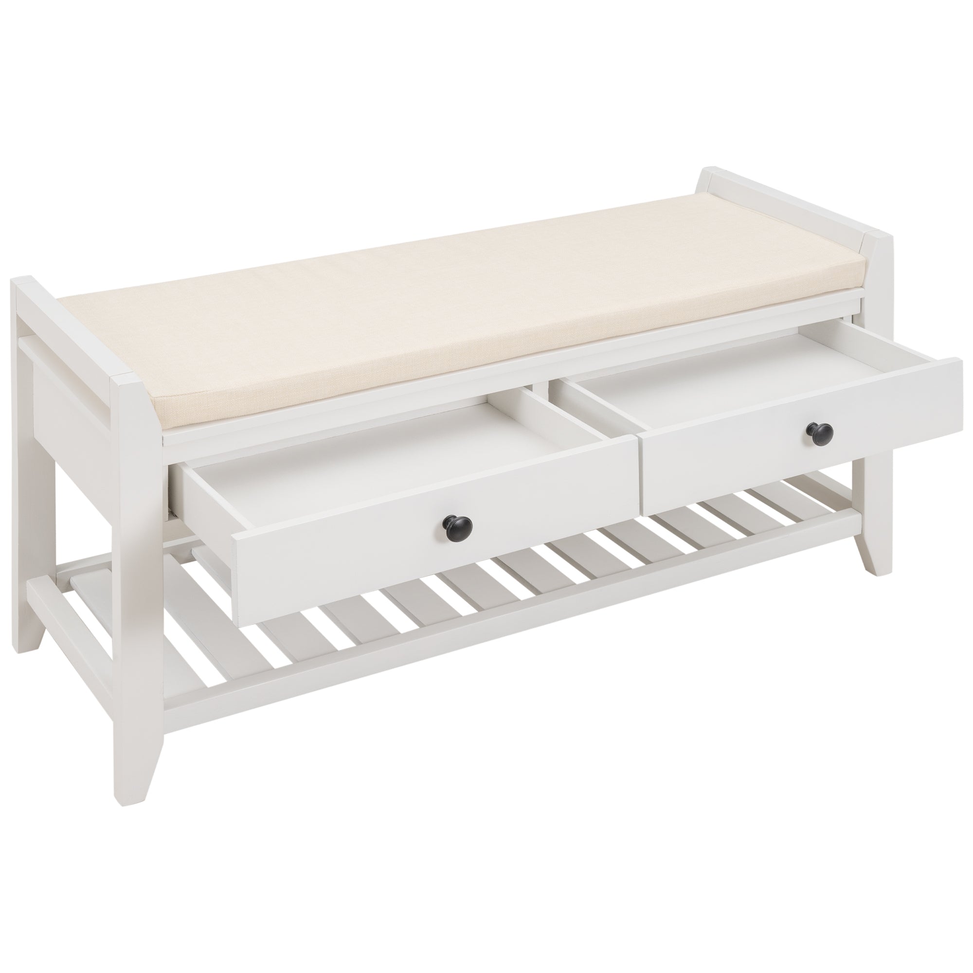 HAOYYE Shoe Rack Bench with Cushioned Seat and Storage Drawers, Versatile White Entryway Storage Bench, Sturdy Space-Saving Design, Heavy Duty Construction, Easy Assembly, Durable Stylish Home Furniture