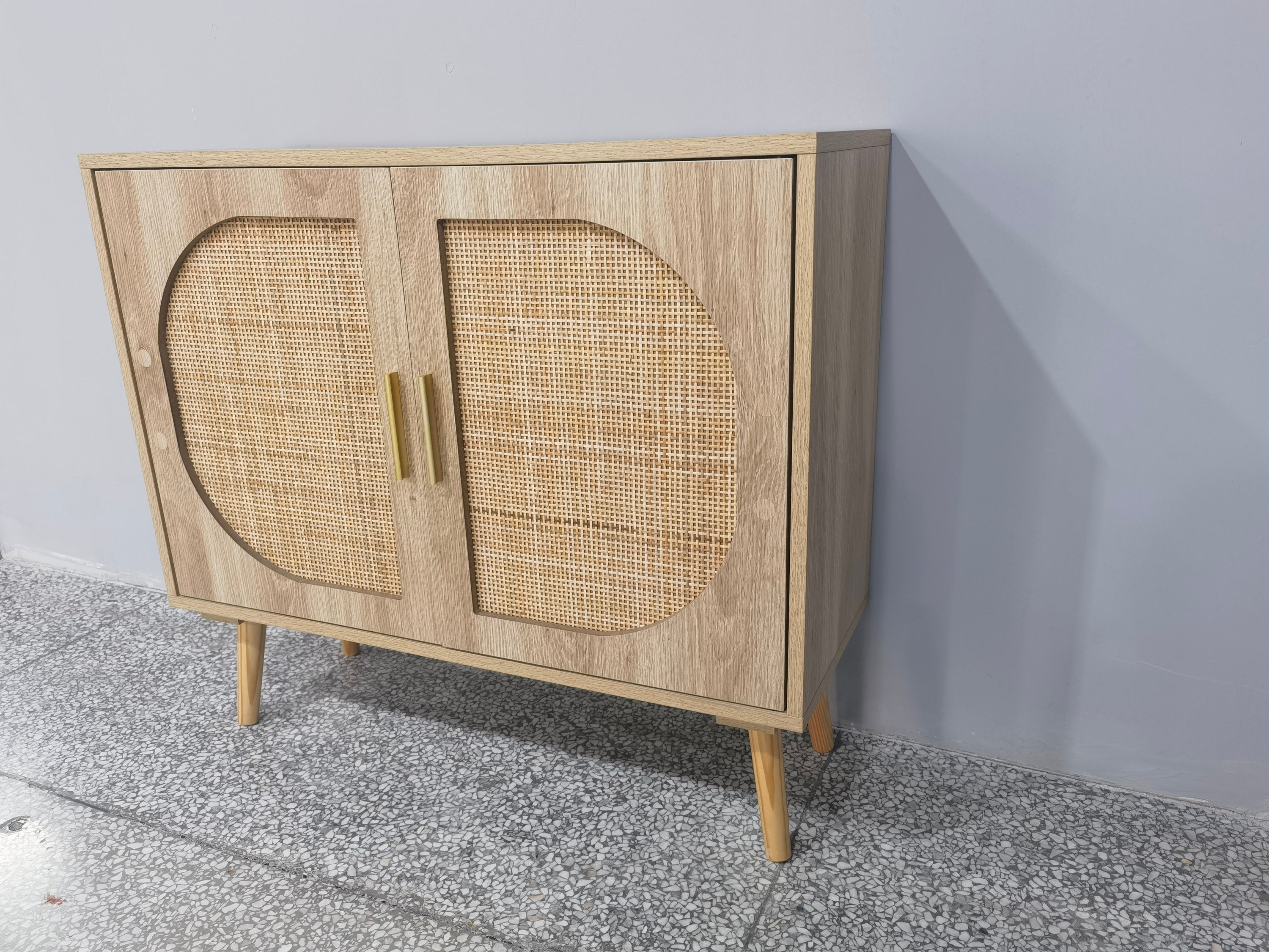 HAOYYE Buffet Cabinet with Storage, Accent Bathroom Floor Cabinet with Two Doors and Four Compartments, Solid Wood Feet, Modern Sideboard for Hallway, Entry, Living Room