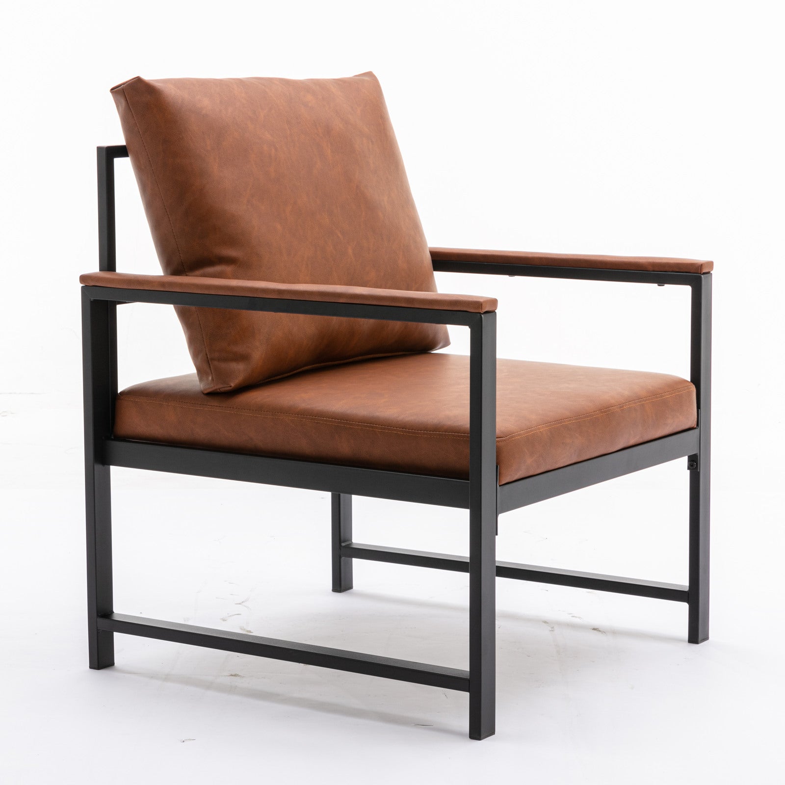 HAOYYE Modern Faux Leather Accent Chair with Black Powder-Coated Metal Frame, Orange Single Sofa for Living Room Bedroom, Sturdy Space-Saving Heavy Duty Modern Design for Adults Dorm Room