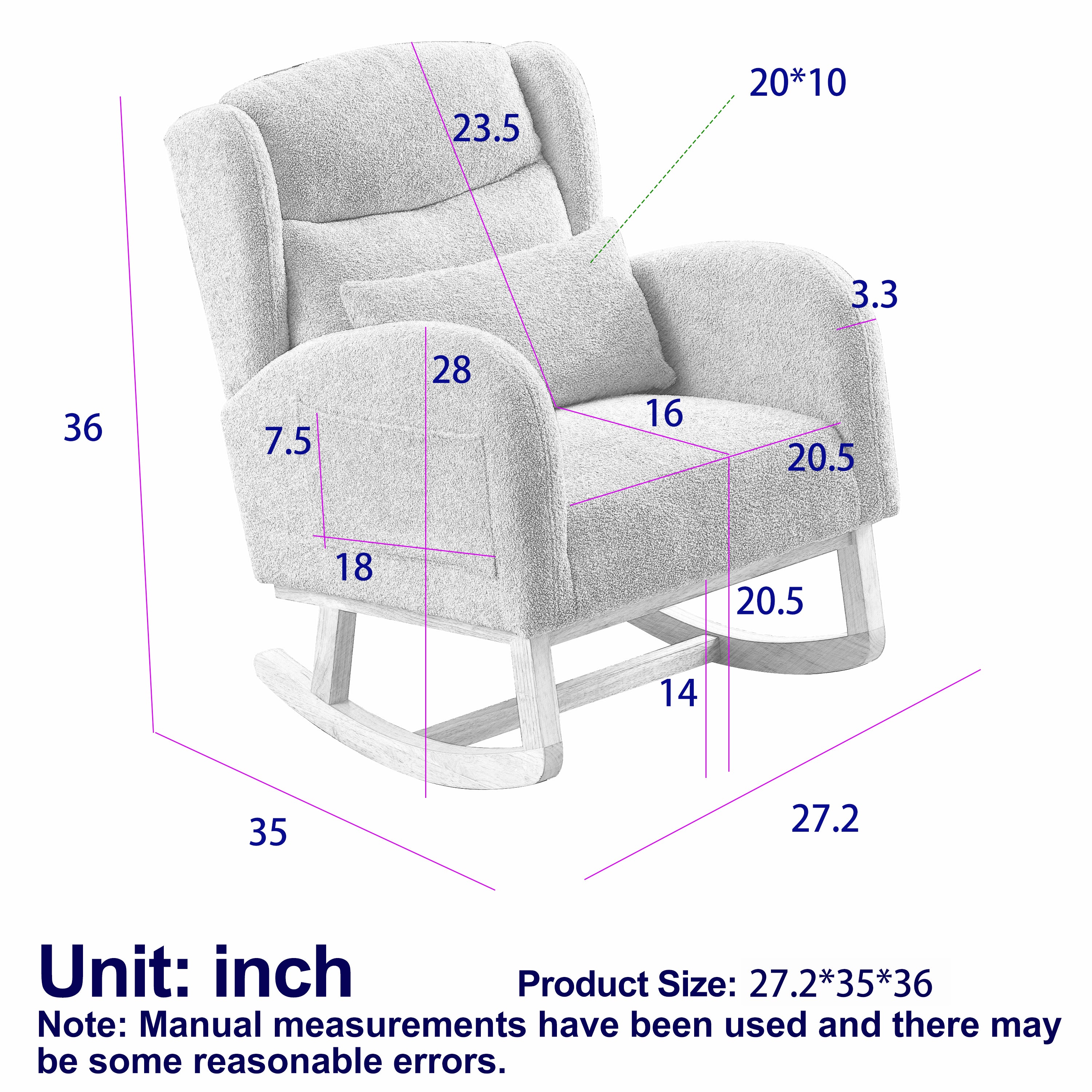 HAOYYE 27.2"W Modern Accent High Backrest Living Room Lounge Arm Rocking Chair, Two Side Pocket Sturdy Space-Saving Heavy Duty Modern Design Adults Dorm Room Easy Assembly Bedroom Furniture