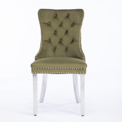 HAOYYE High-end Tufted Solid Wood Contemporary Velvet Upholstered Dining Chair with Chrome Stainless Steel Plating Legs,Nailhead Trim,Set of 2,Olive-Green and Chrome, SW1701OL Sturdy