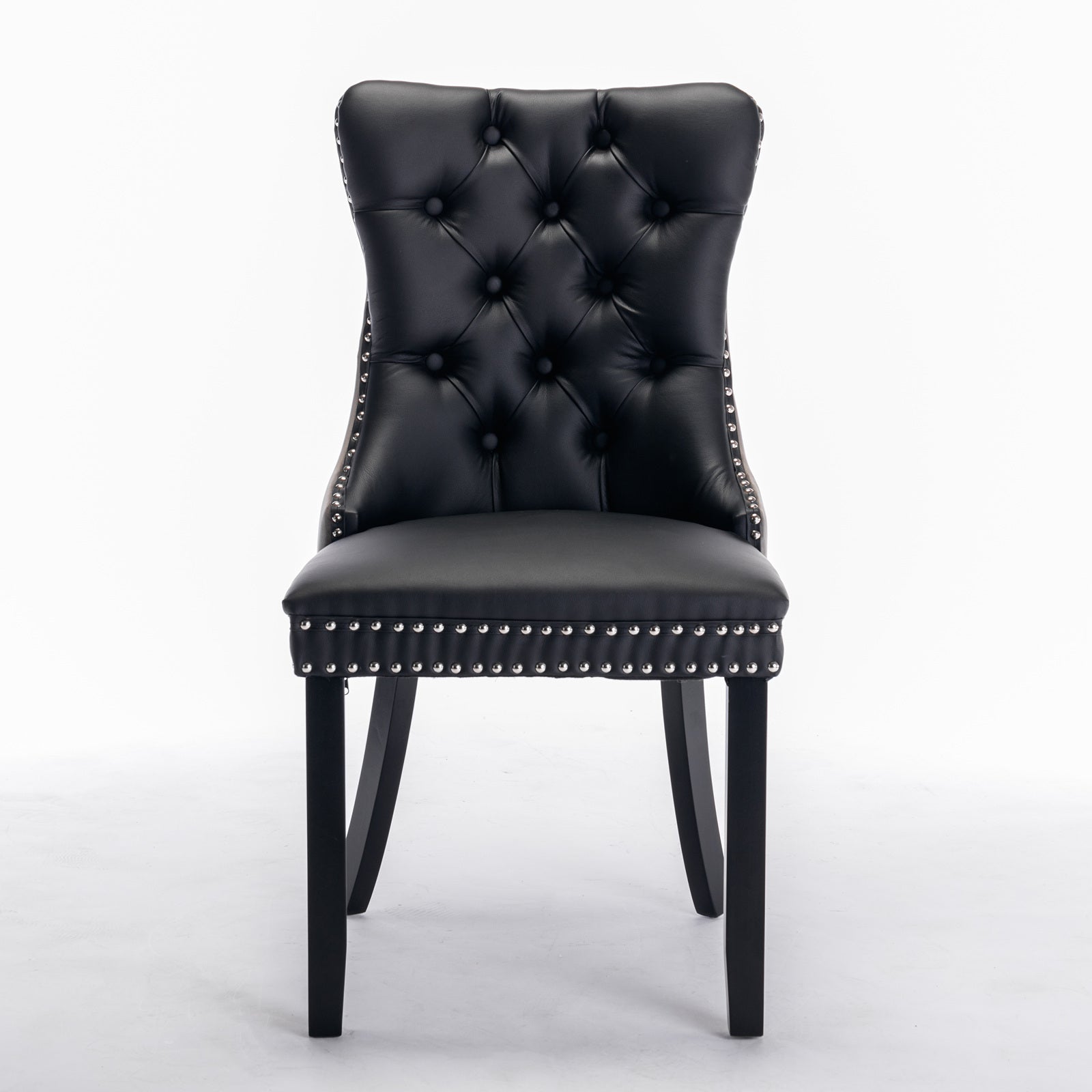 HAOYYE Nikki Collection Modern, High-end Tufted Solid Wood Contemporary PU and Velvet Upholstered Dining Chair with Wood Legs Nailhead Trim 2-Pcs Set lack+Gray, SW2101BG Sturdy Space-Saving