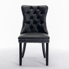 HAOYYE Nikki Collection Modern, High-end Tufted Solid Wood Contemporary PU and Velvet Upholstered Dining Chair with Wood Legs Nailhead Trim 2-Pcs Set lack+Gray, SW2101BG Sturdy Space-Saving
