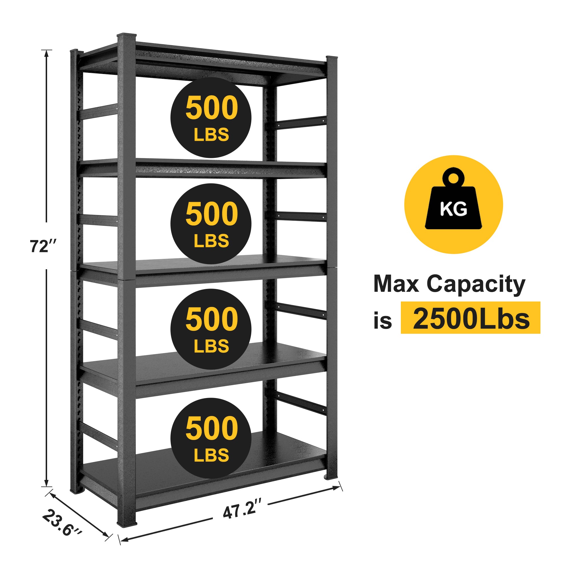 HAOYYE 5-Tier Heavy Duty Metal Shelving Unit, Adjustable Storage Shelves and Rack, Sturdy and Space-Saving Design, Perfect for Kitchen, Garage, Office, and Dorm Room, Modern and Durable Storage Solution