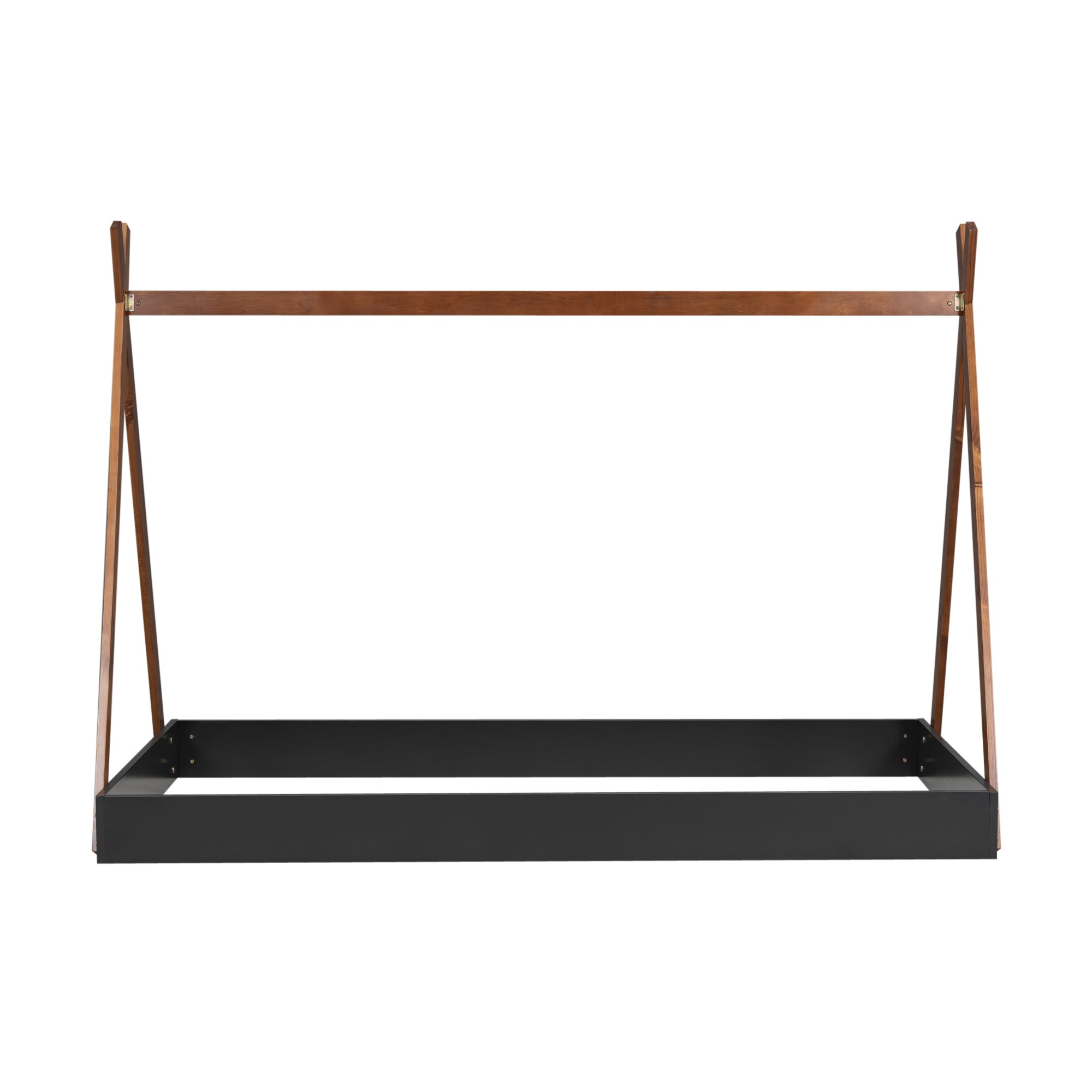 HAOYYE Twin Size Tent Floor Bed with Triangle Structure, Black+Brown Sturdy Space-Saving Heavy Duty Modern Design Easy Assembly Durable Stylish Home Furniture Versatile