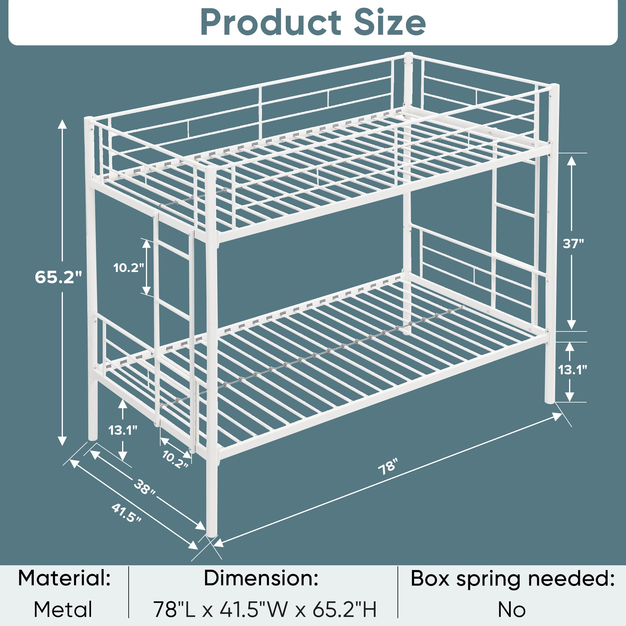 HAOYYE Twin Over Twin Metal Bunk Bed,Metal Structure Bedframe with Safety Guardrails and 2 ladders,Convertible Bunkbeds,No Spring Box Required and Space Saving Design,White Sturdy Space-Saving Heavy Duty