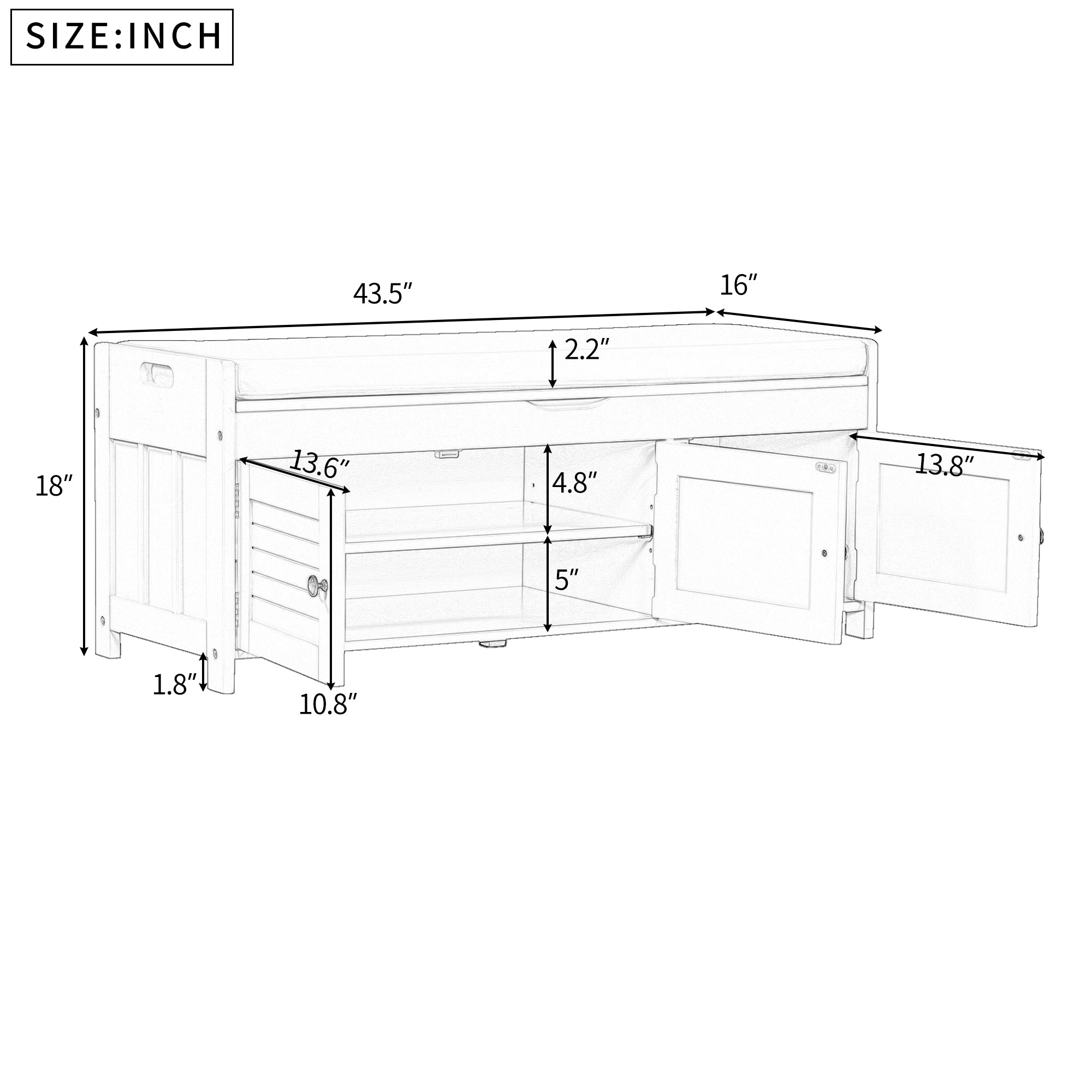 HAOYYE Storage Bench with 3 Shutter-shaped Doors, Shoe Bench with Removable Cushion and Hidden Storage Space (Gray Wash, OLD SKU: WF284226AAE) Sturdy Space-Saving Heavy Duty Modern Design Adults