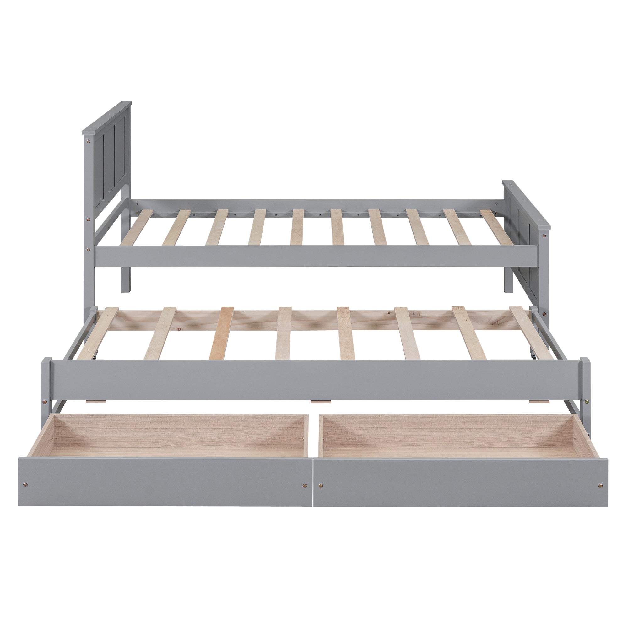HAOYYE Twin Platform Bed with Trundle and Storage Drawers, Sturdy and Space-Saving Design, Heavy Duty Construction, Ideal for Dorm Rooms and Bedrooms, Easy Assembly, Modern Gray Finish
