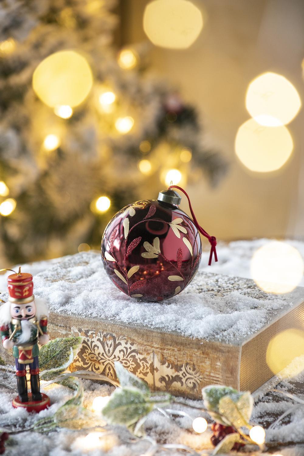 HAOYYE D3.9" Christmas Ball Ornaments, Glass Decorative Hanging Ball Christmas Tree Ornaments for Holiday Party Decorations, Set of 6 Sturdy Space-Saving Heavy Duty Modern Design Adults Dorm Room