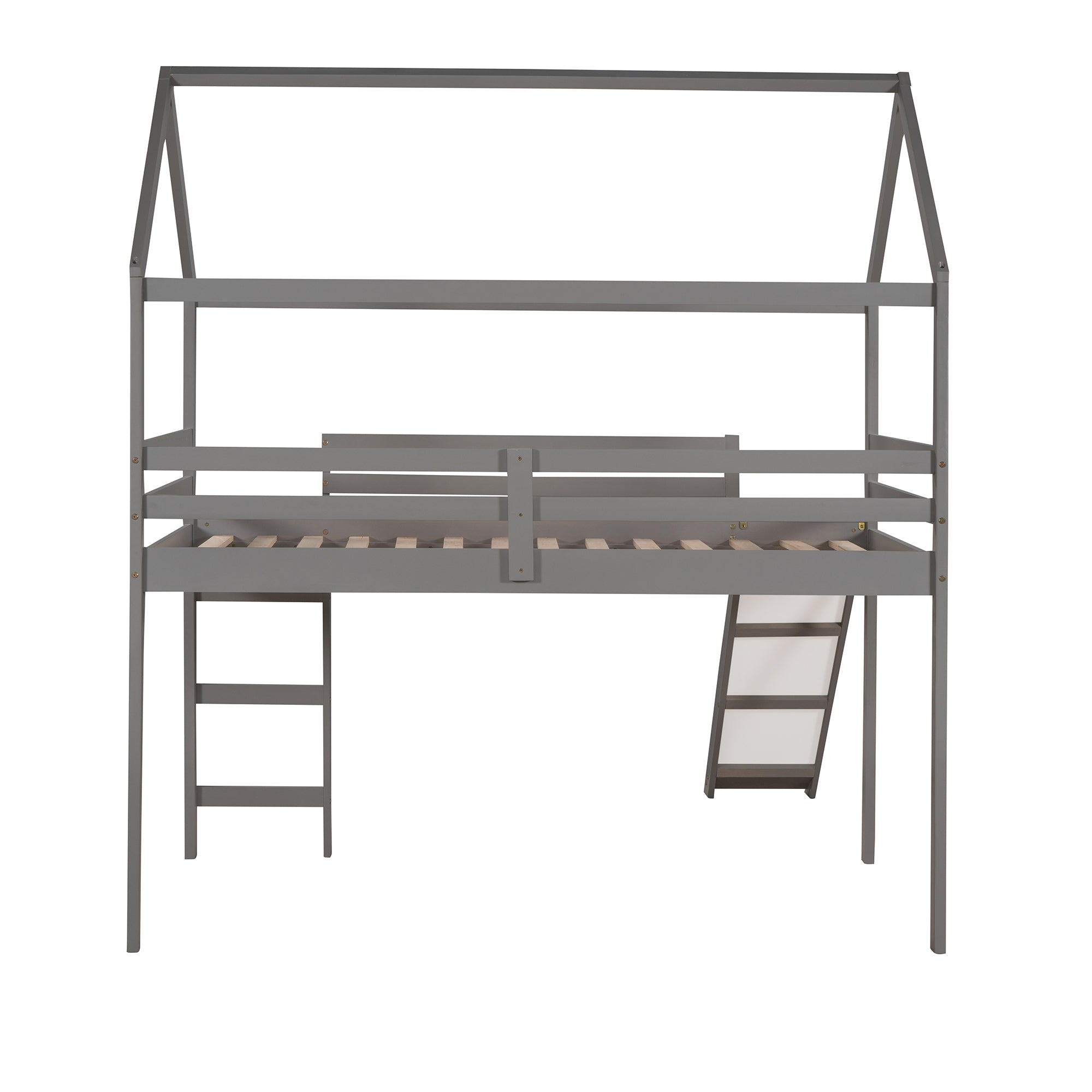 HAOYYE Twin Loft Bed with Slide, House Bed with Slide,Gray(OLD SKU :WF286245AAE) Sturdy Space-Saving Heavy Duty Modern Design Adults Dorm Room Easy Assembly Bedroom Furniture