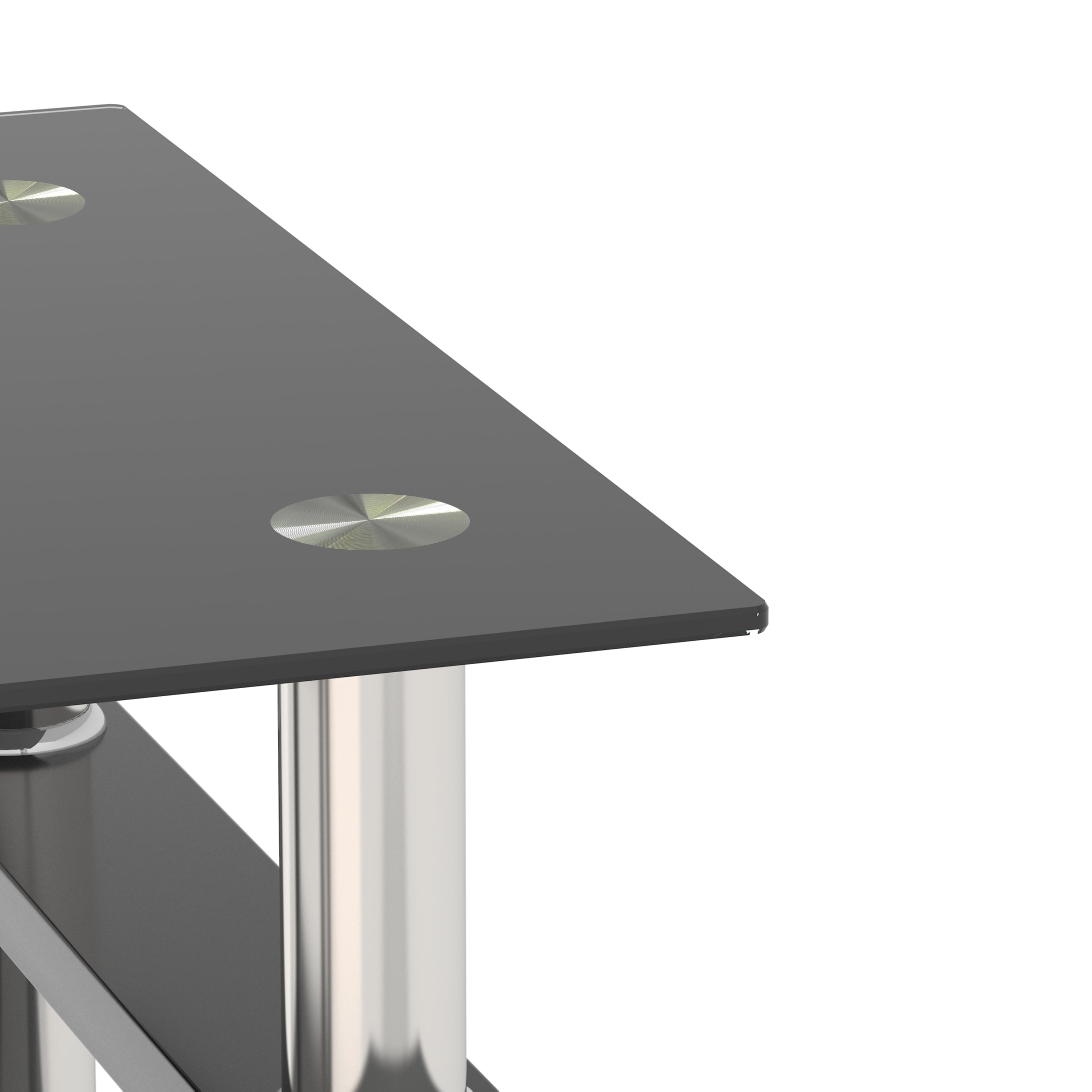 Elegant Black Tempered Glass Table With Metal Legs For Sophisticated Home Decor Featuring A Chic Dual Layer Design With Durable Glass Top And Bottom Offering High Load Capacity And Versatile Use For Living Rooms And Bedrooms With Easy Assembly