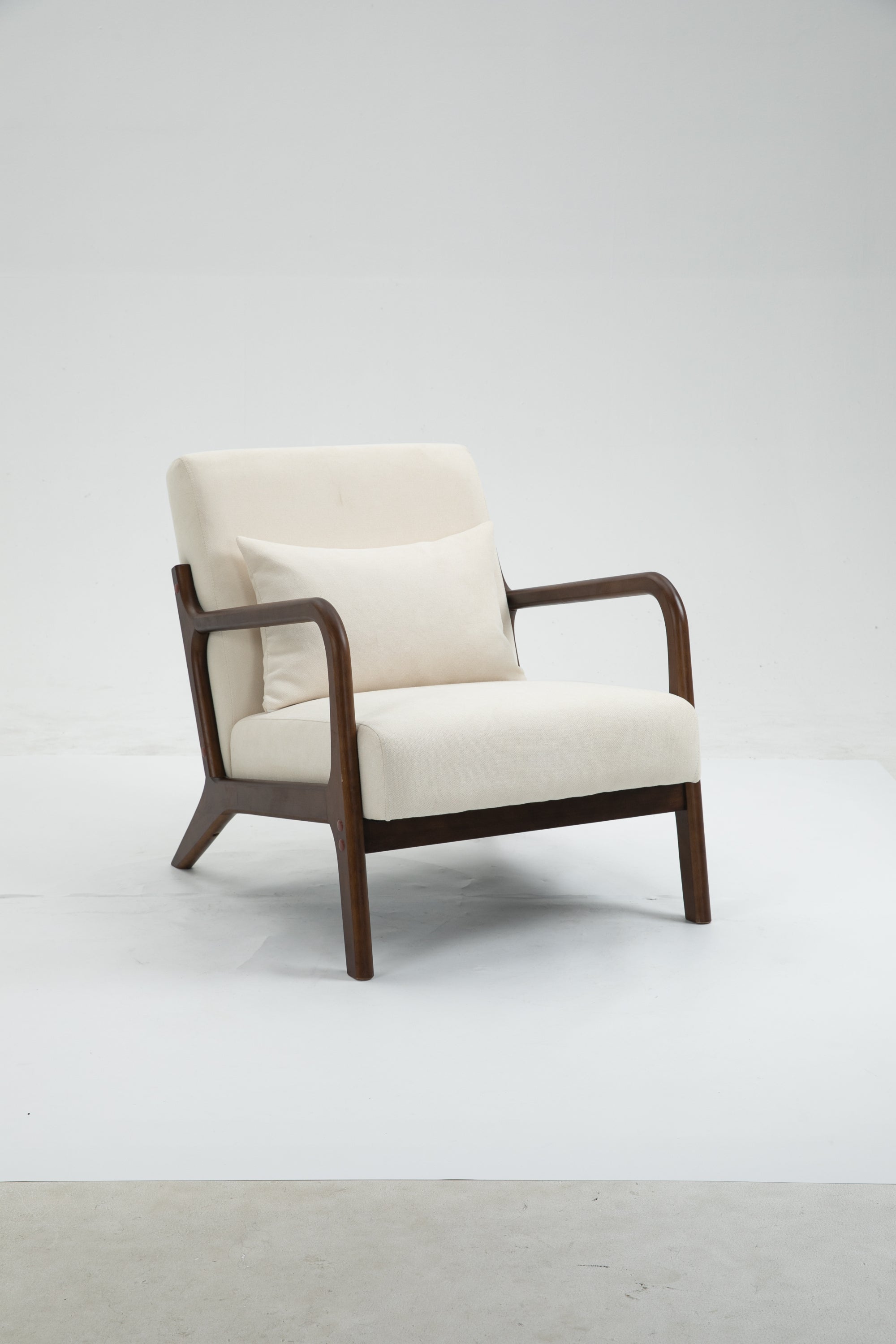 HAOYYE Mid Century Modern Accent Chair with Wood Frame, Upholstered Living Room Chairs with Waist Cushion, Reading Armchair for Bedroom Sunroom Sturdy Space-Saving Heavy Duty Modern Design Adults