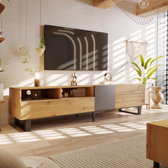 HAOYYE Modern TV Stand for 80'' TV with Double Storage Space, Media Console Table, Entertainment Center with Drop Down Door for Living Room, Bedroom, Home Theatre Sturdy Space-Saving Heavy Duty Modern Design