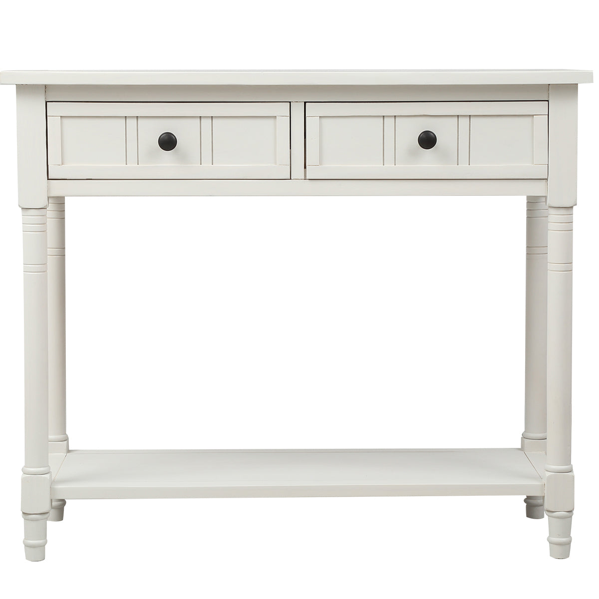 HAOYYE Daisy Series Console Table, Traditional Design with Two Drawers and Bottom Shelf, Ivory White, Sturdy Space-Saving Construction, Heavy Duty Design, Easy Assembly, Durable and Stylish Home Furniture, Versatile for Living Room or Entryway