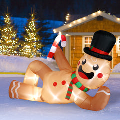 HAOYYE 9.8 FT Lighted Christmas Inflatable Decoration Large Lying Gingerbread Man Funny Blow Up Yard Decor with Built-In LED Lights for Front Yard Garden Lawn Holiday Party Display
