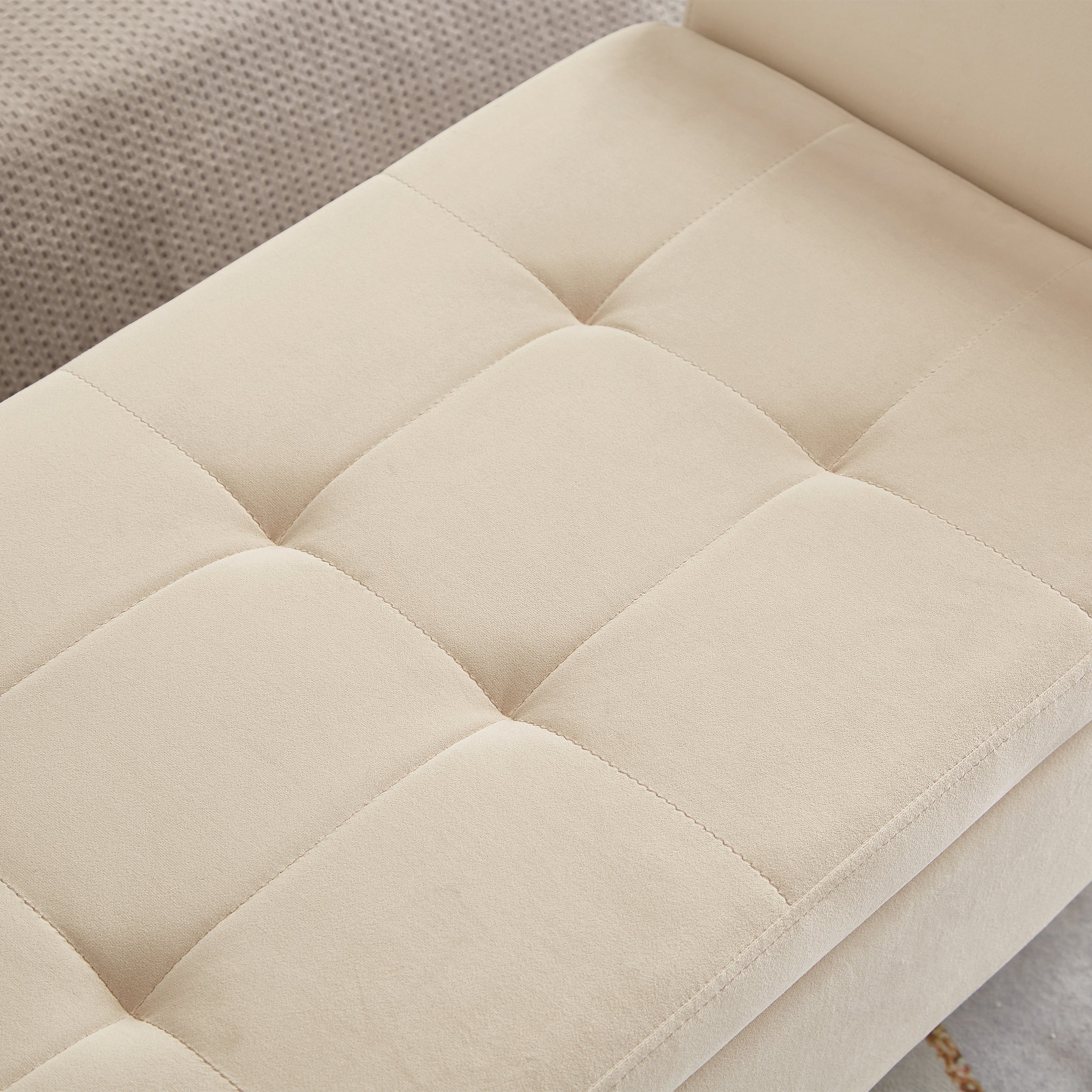 HAOYYE 51.5" Bed Bench with Storage Beige Velvet Sturdy Space-Saving Heavy Duty Modern Design Adults Dorm Room Easy Assembly Bedroom Furniture