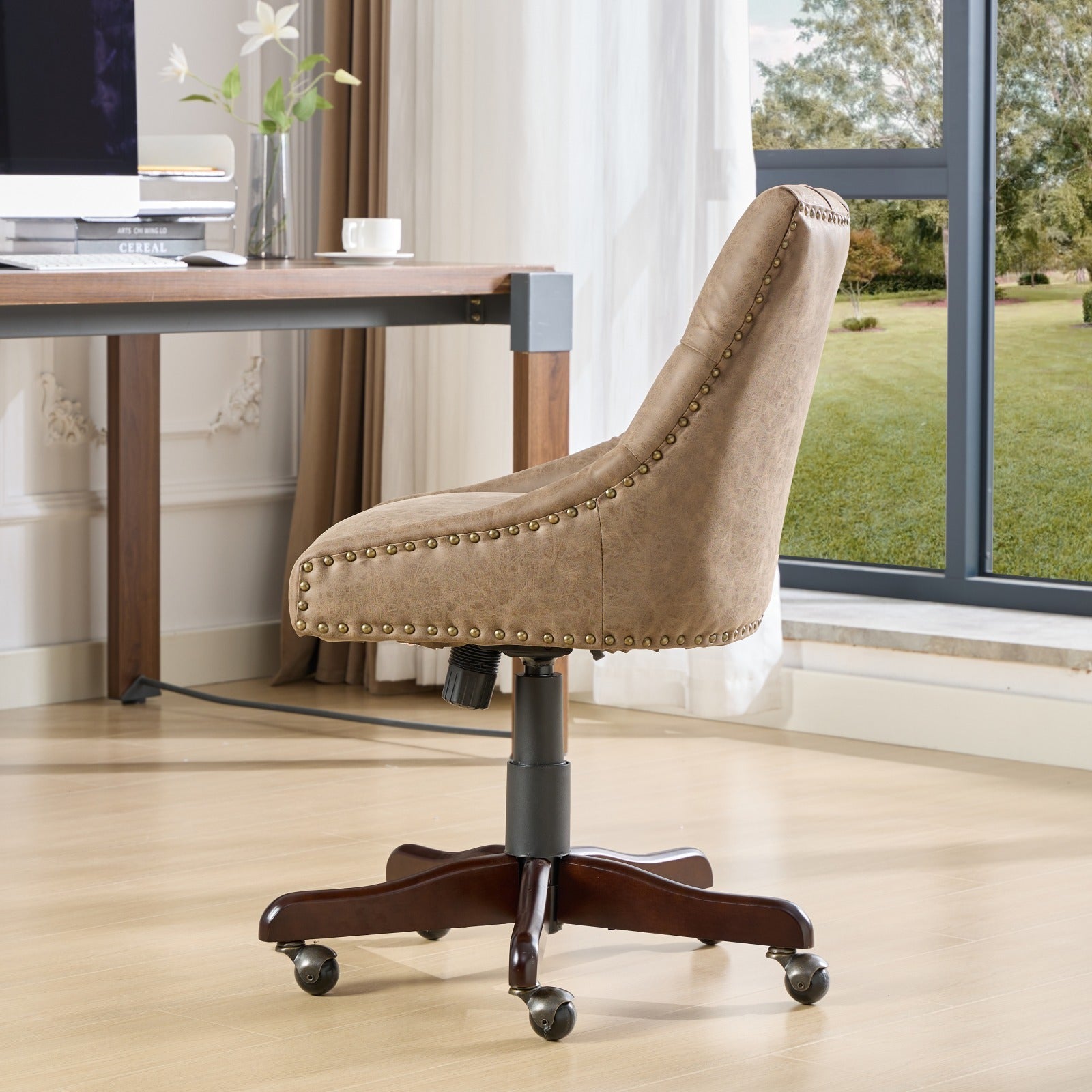 HAOYYE Medieval Retro Style Sheepskin Pattern Fabric Home Office Chair with Lift, Swivel and Recline Functions,Brown color Sturdy Space-Saving Heavy Duty Modern Design Easy Assembly Durable