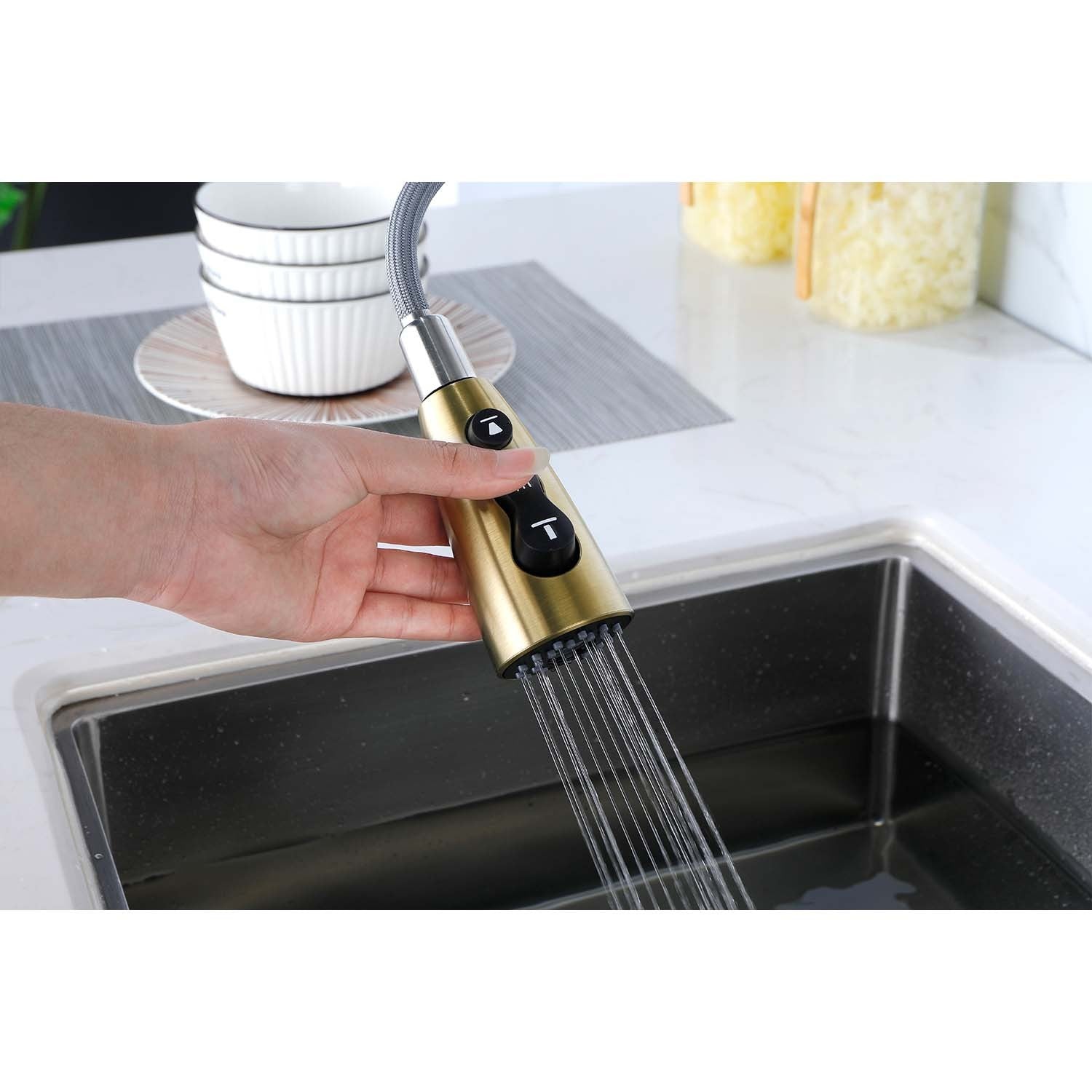 HAOYYE Kitchen Faucet with Pull Down Sprayer Sturdy Space-Saving Heavy Duty Modern Design Adults Dorm Room Easy Assembly Bedroom Furniture
