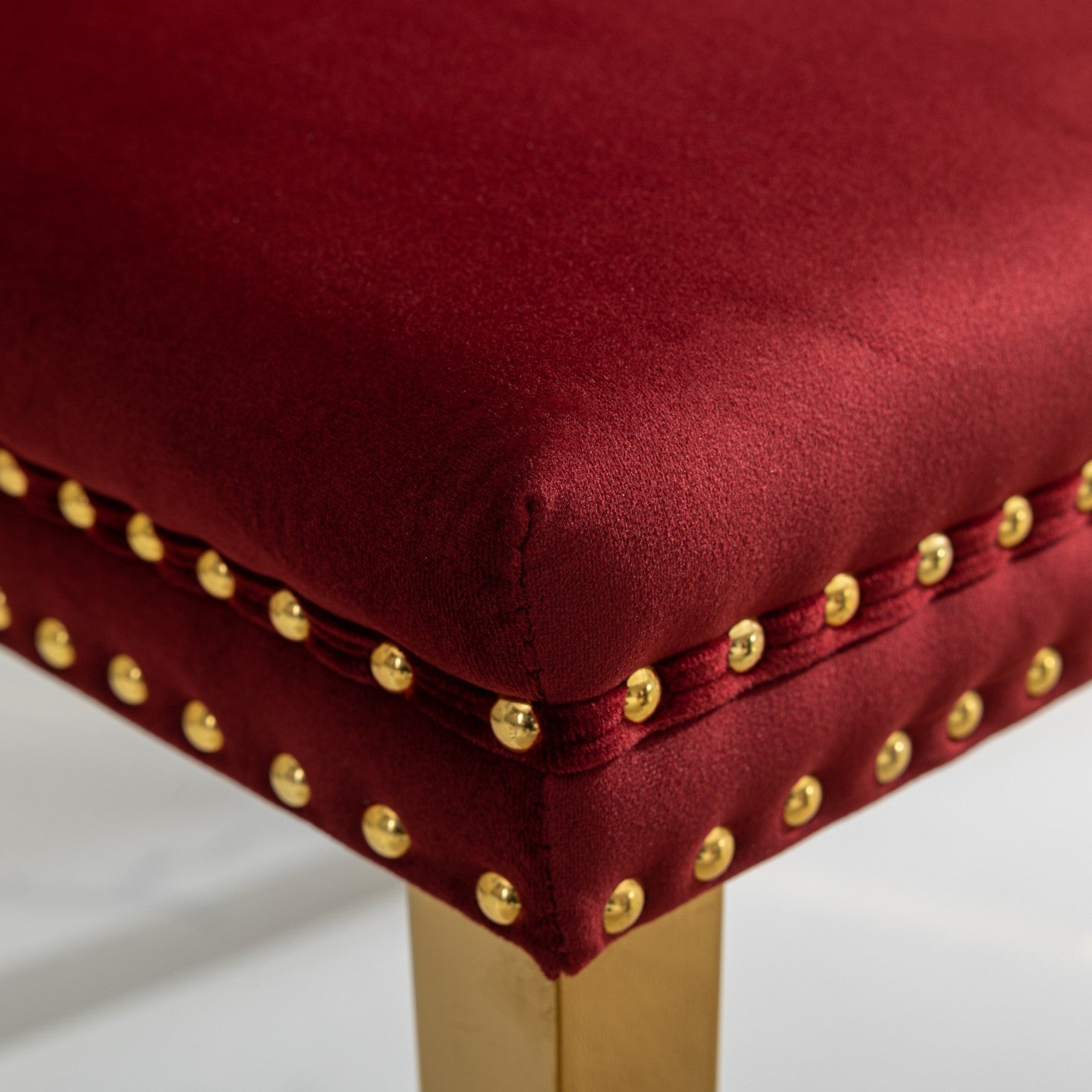 HAOYYE Nikki Collection Modern, High-end Tufted Solid Wood Contemporary Velvet Upholstered Dining Chair with Golden Stainless Steel Plating Legs,Nailhead Trim,Set of 2,Wine Red and Gold, SW1601WR,Burgundy